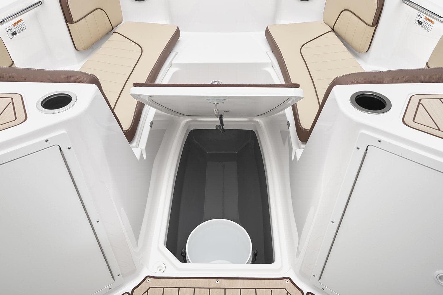 Manufacturer Provided Image: 2026 Yamaha Boats 222 FSH Sport E interior with storage compartment and seating.