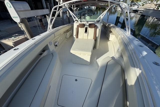 2011 Hydra-Sports 4200 SF boat interior with seating and open deck view.