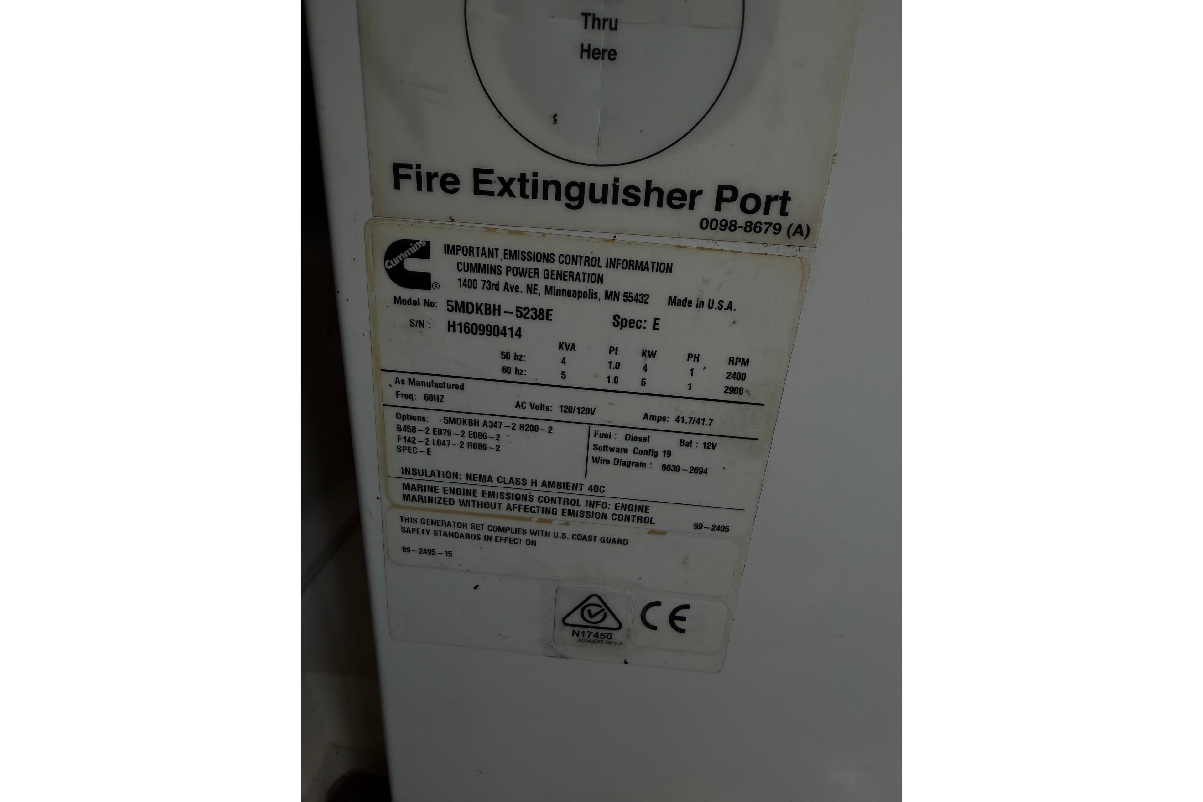 Label on Cummins power generator in Hinckley Picnic Boat 37 MKIII, 2009 model.