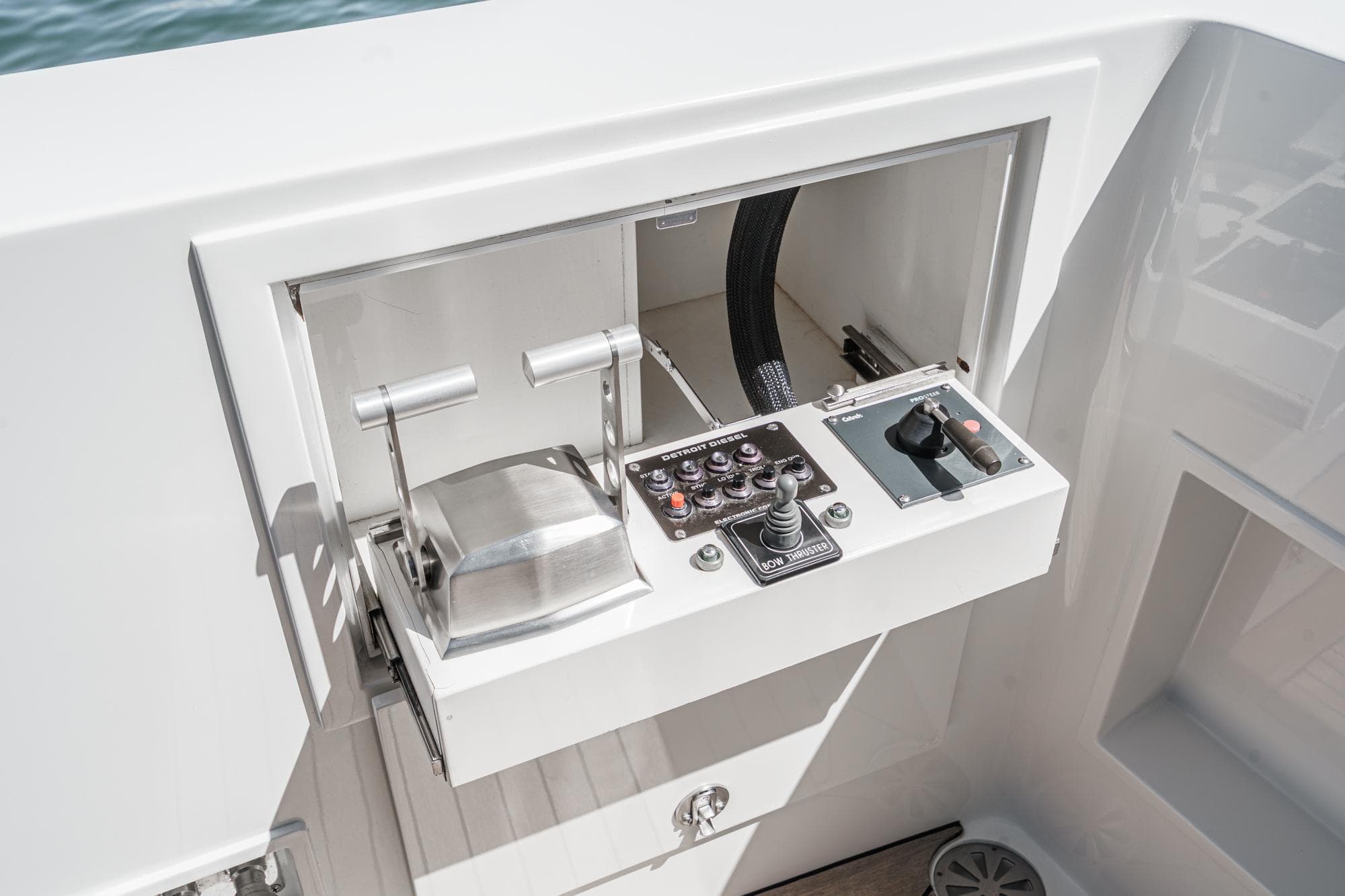 Control panel of Northcoast Yachts Raised Pilothouse, 1999 model, featuring modern navigation equipment.