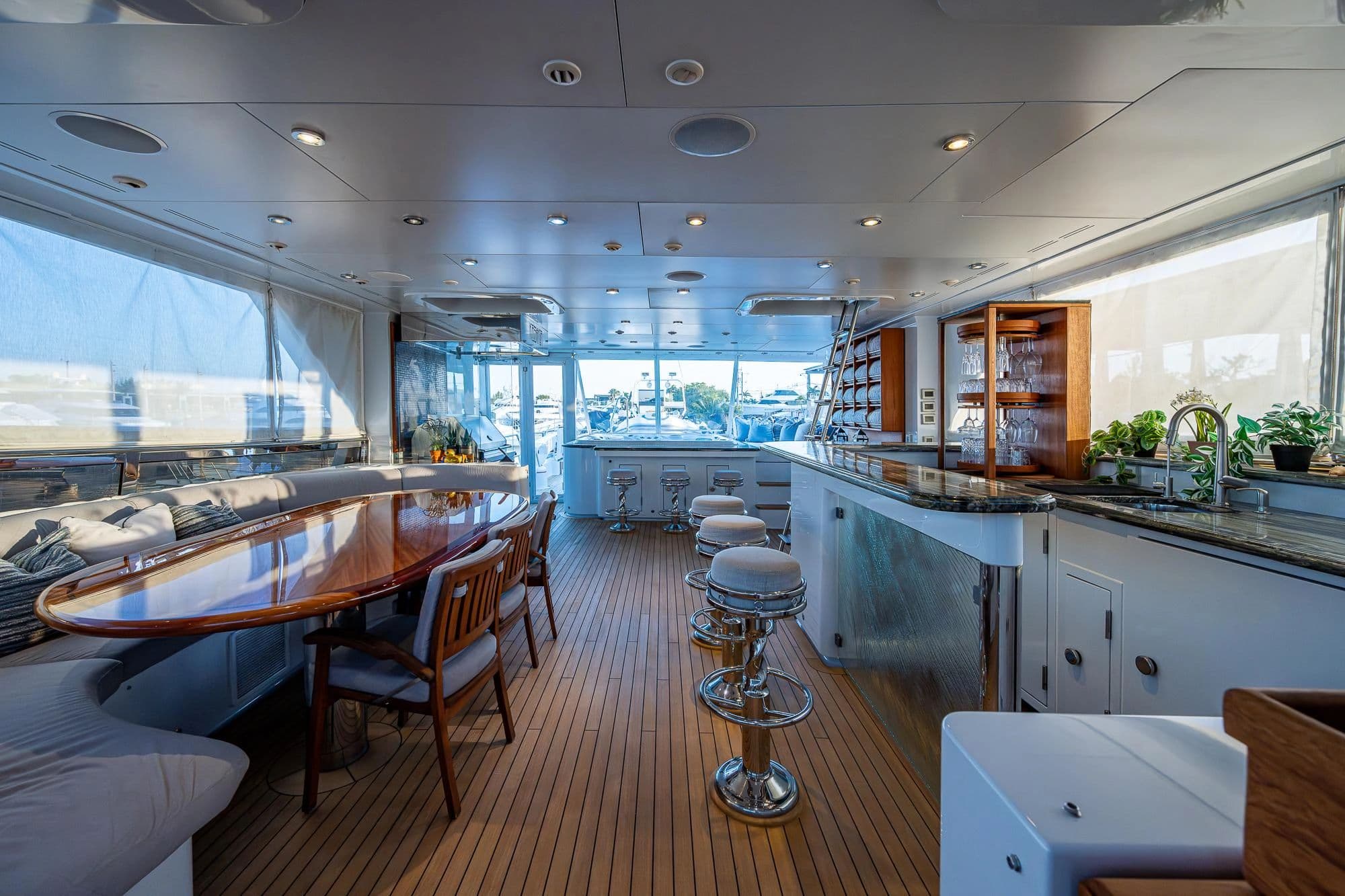 Luxurious interior of a 2008 Broward Raised Pilothouse yacht.