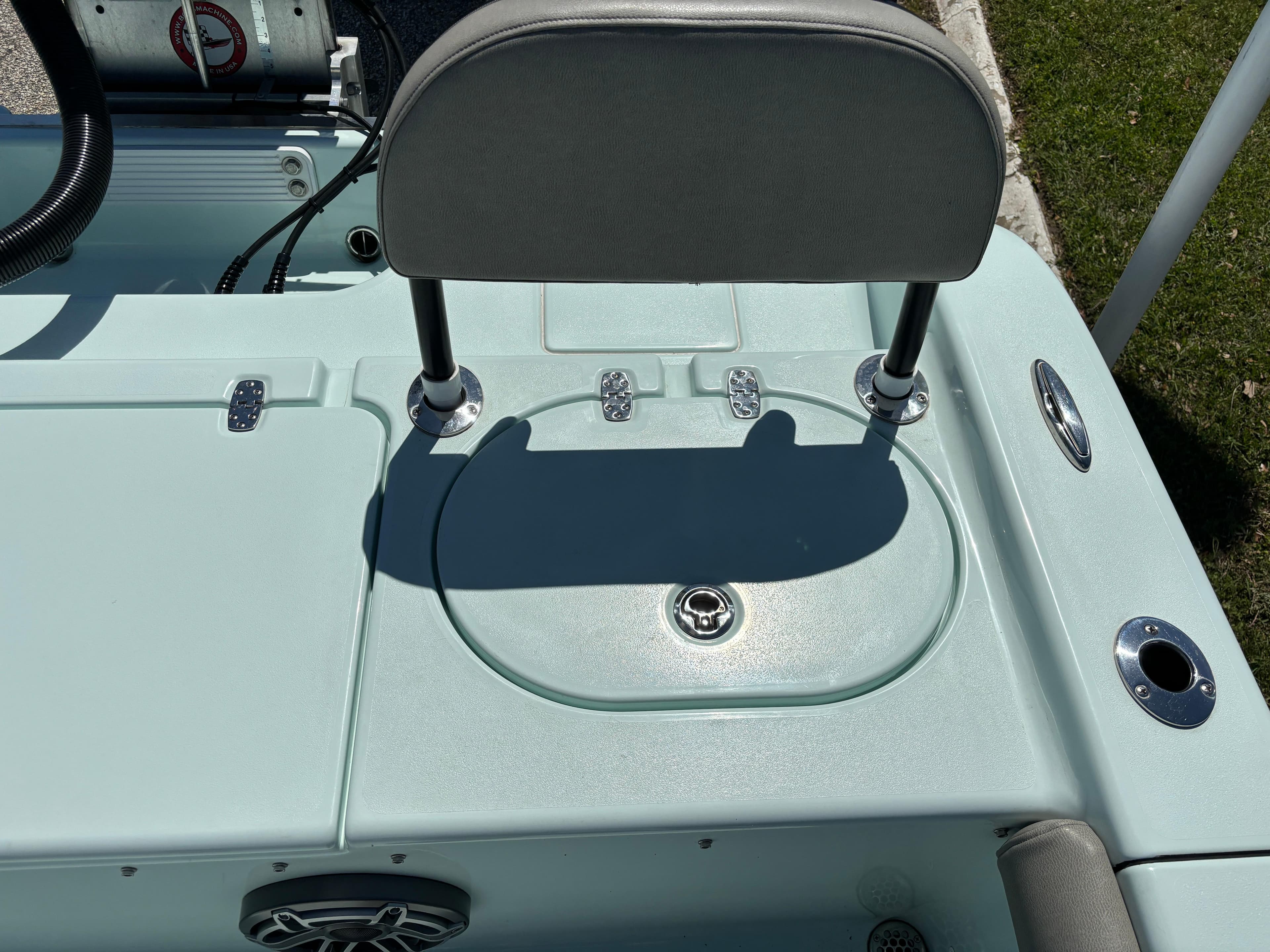 2024 Clark Sound 24 boat seat and deck with storage compartment.