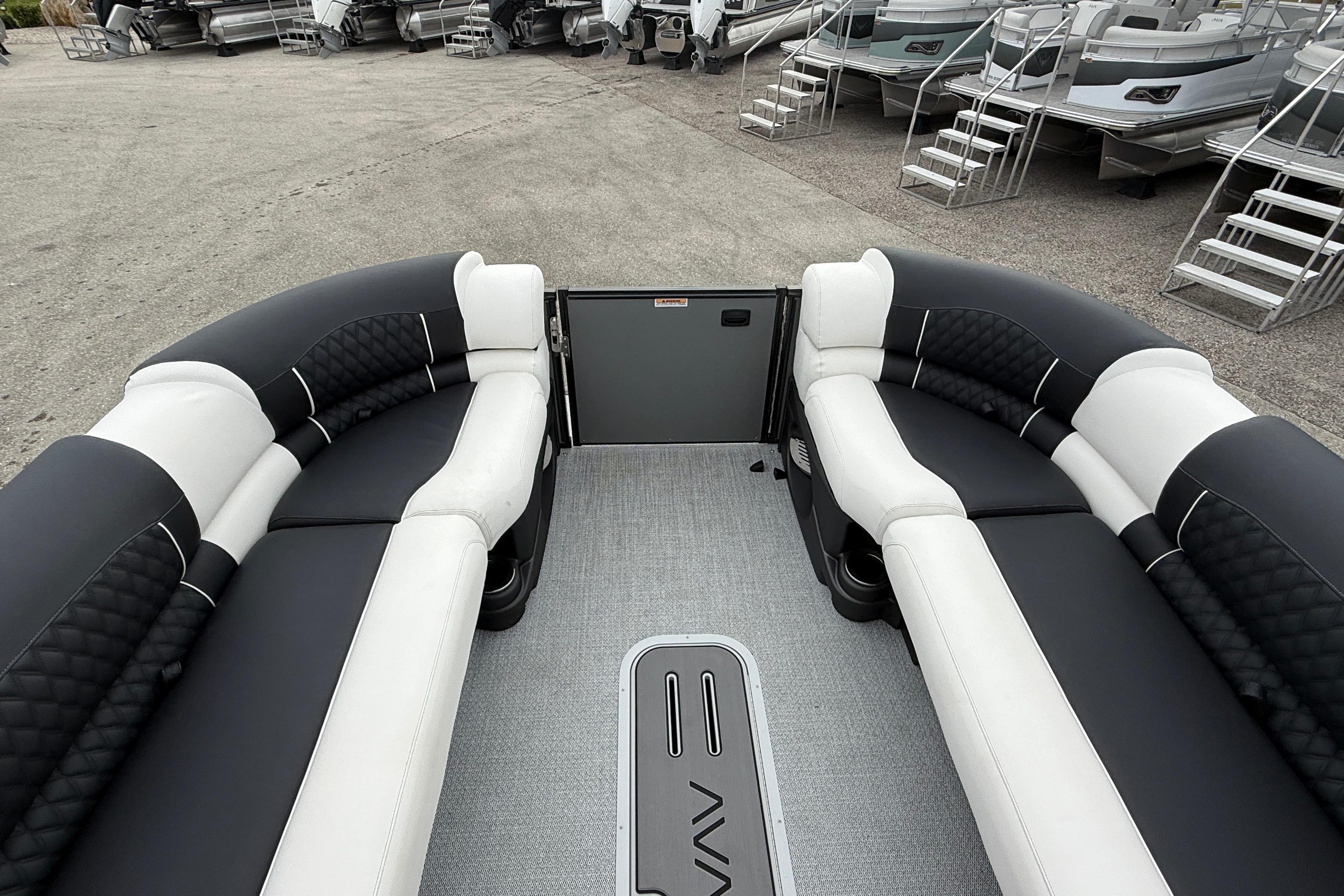 2026 Avalon 2785 Excalibur LTD boat interior with luxurious seating and modern design.