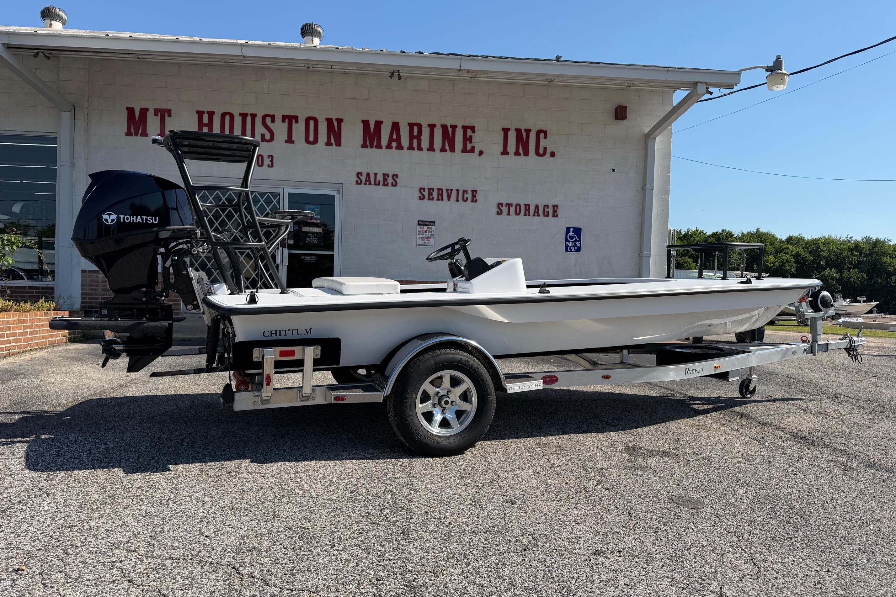 2026 Chittum Skiffs 18 Challenger 2.0 Tunnel boat on trailer at Mt. Houston Marine.