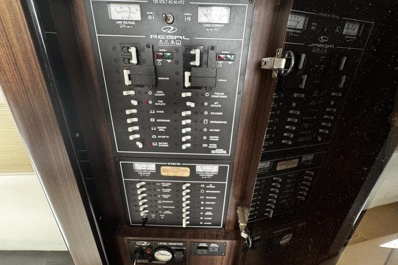 Electrical control panel of 2018 Regal 35 Sport Coupe boat.