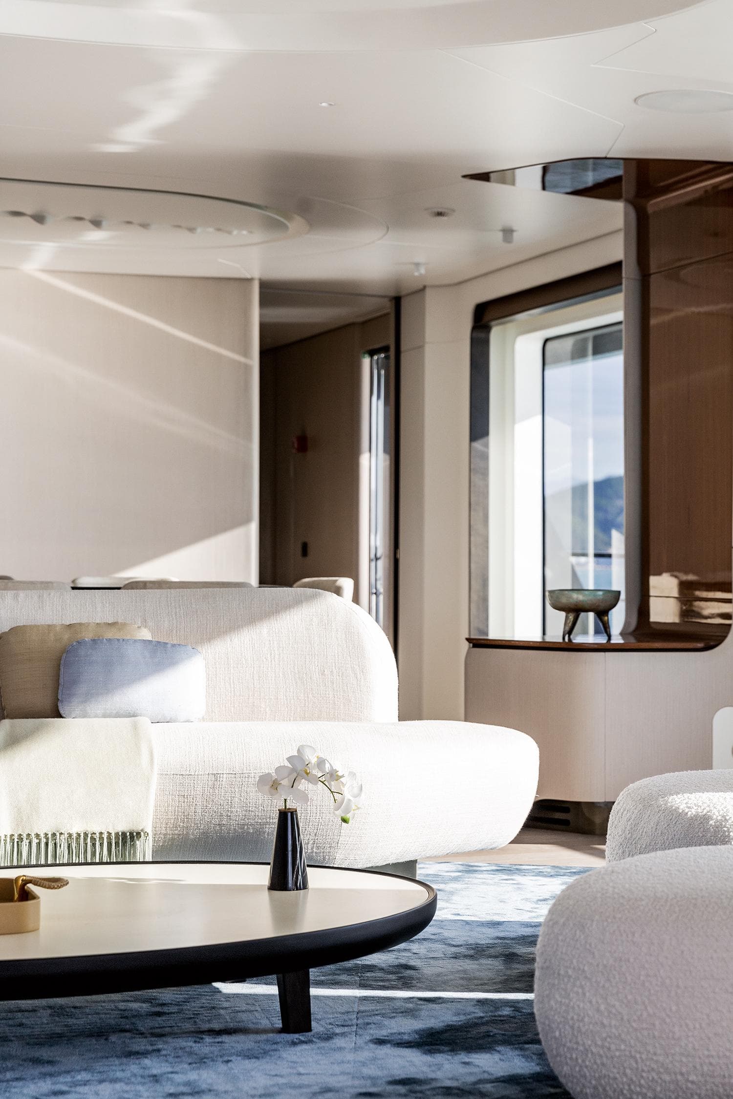 Luxurious interior of 2024 Azimut Grande 36M yacht with modern furnishings and elegant design.