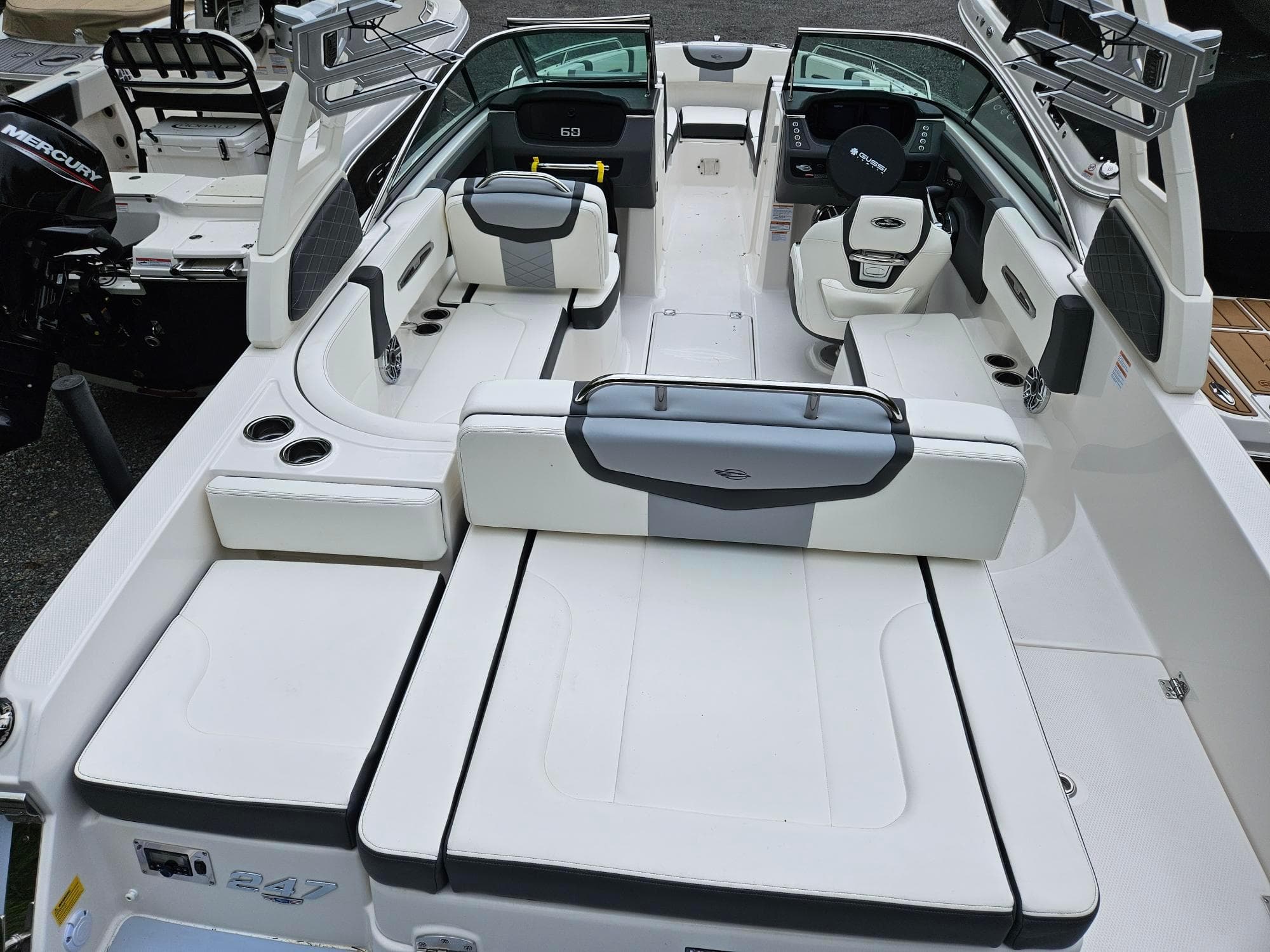 2025 Chaparral 247 SSX boat interior with sleek seating and modern design.