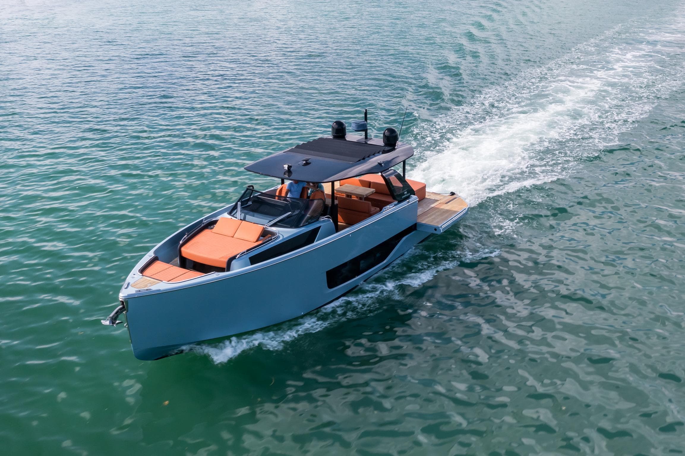 2022 Cranchi A46 Luxury Tender cruising on open water, showcasing sleek design and elegance.