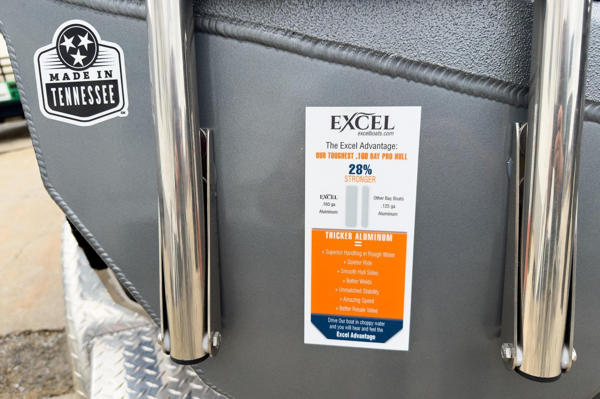 Excel Bay Pro Elite 230 boat, 2026 model, featuring durable aluminum hull, made in Tennessee.