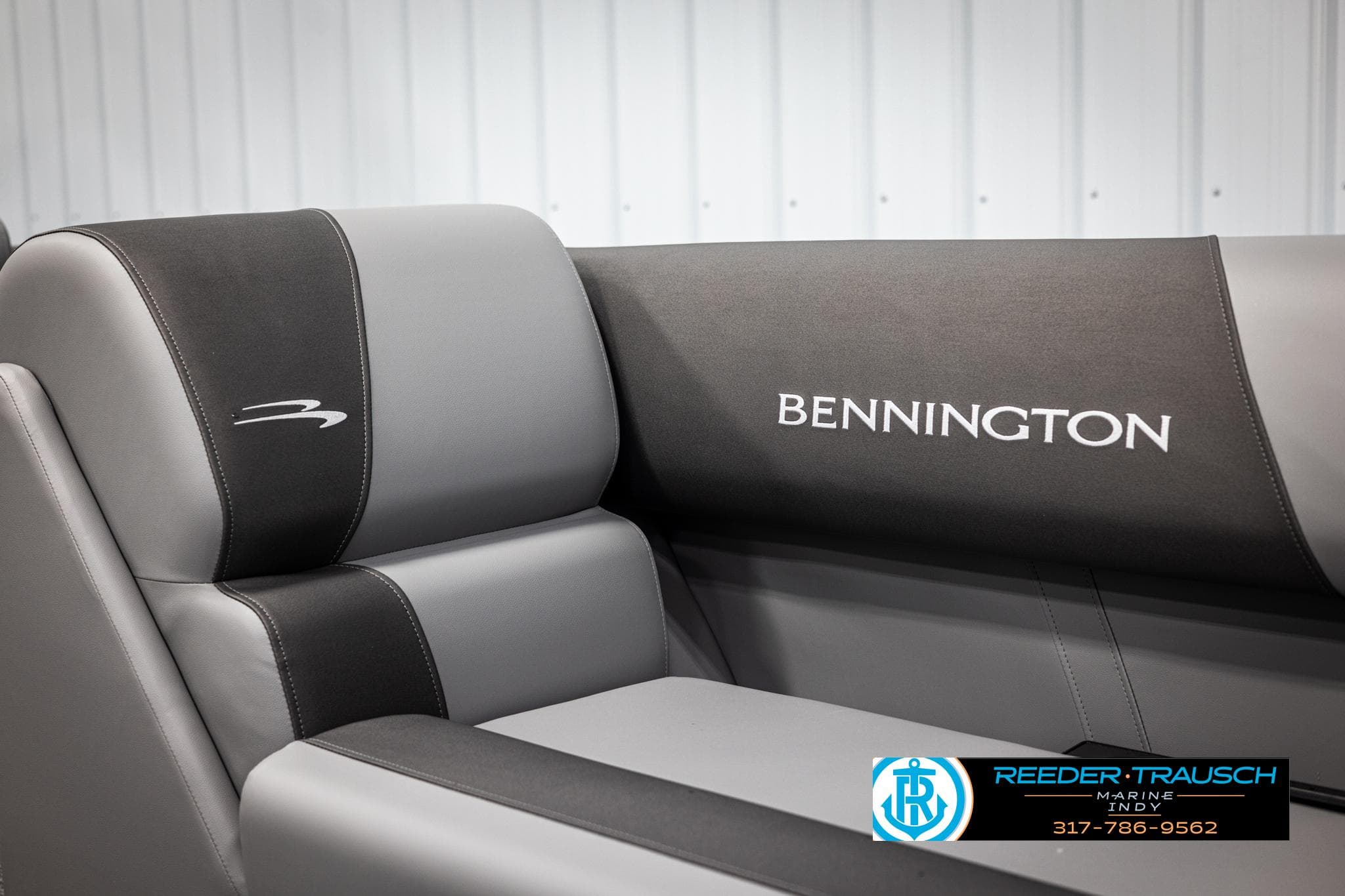 Interior of 2025 Bennington 21 SL with gray upholstery.