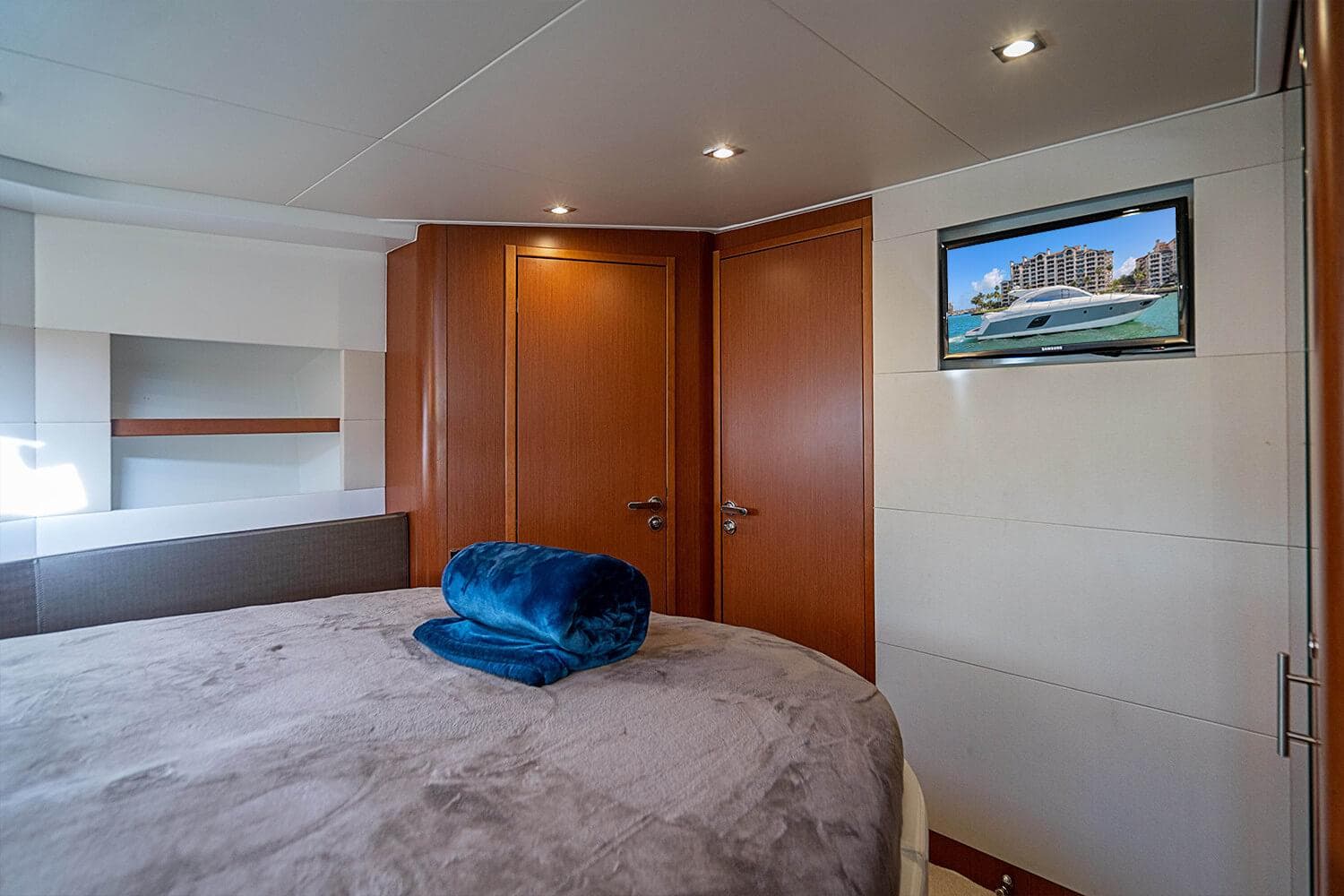 Luxurious cabin interior of 2017 Beneteau Gran Turismo yacht with modern decor.