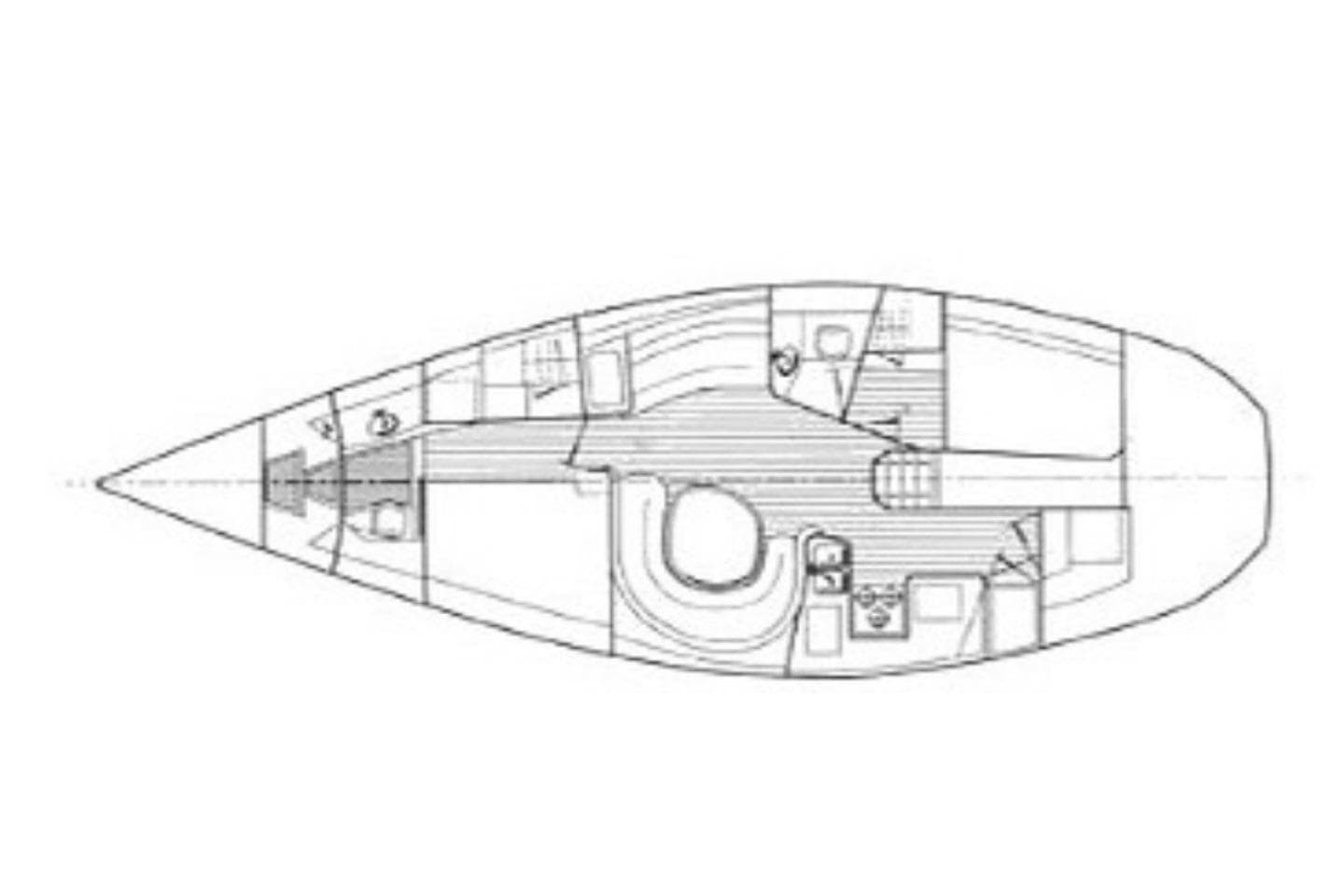 Floor plan of a 1993 Catalina 42 sailboat interior layout.