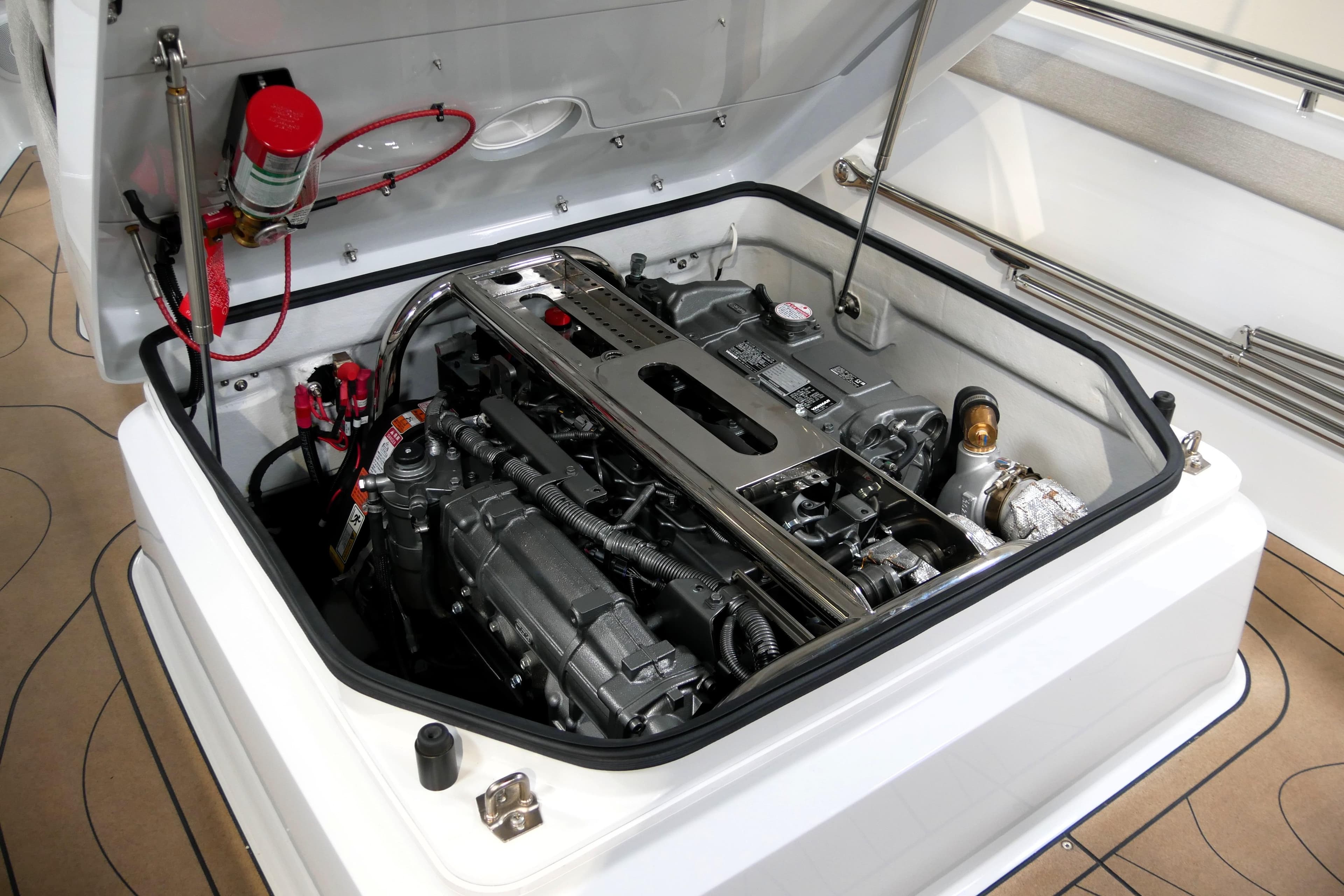 Engine compartment of 2026 Evene Origin 57, showcasing advanced mechanical components and design.