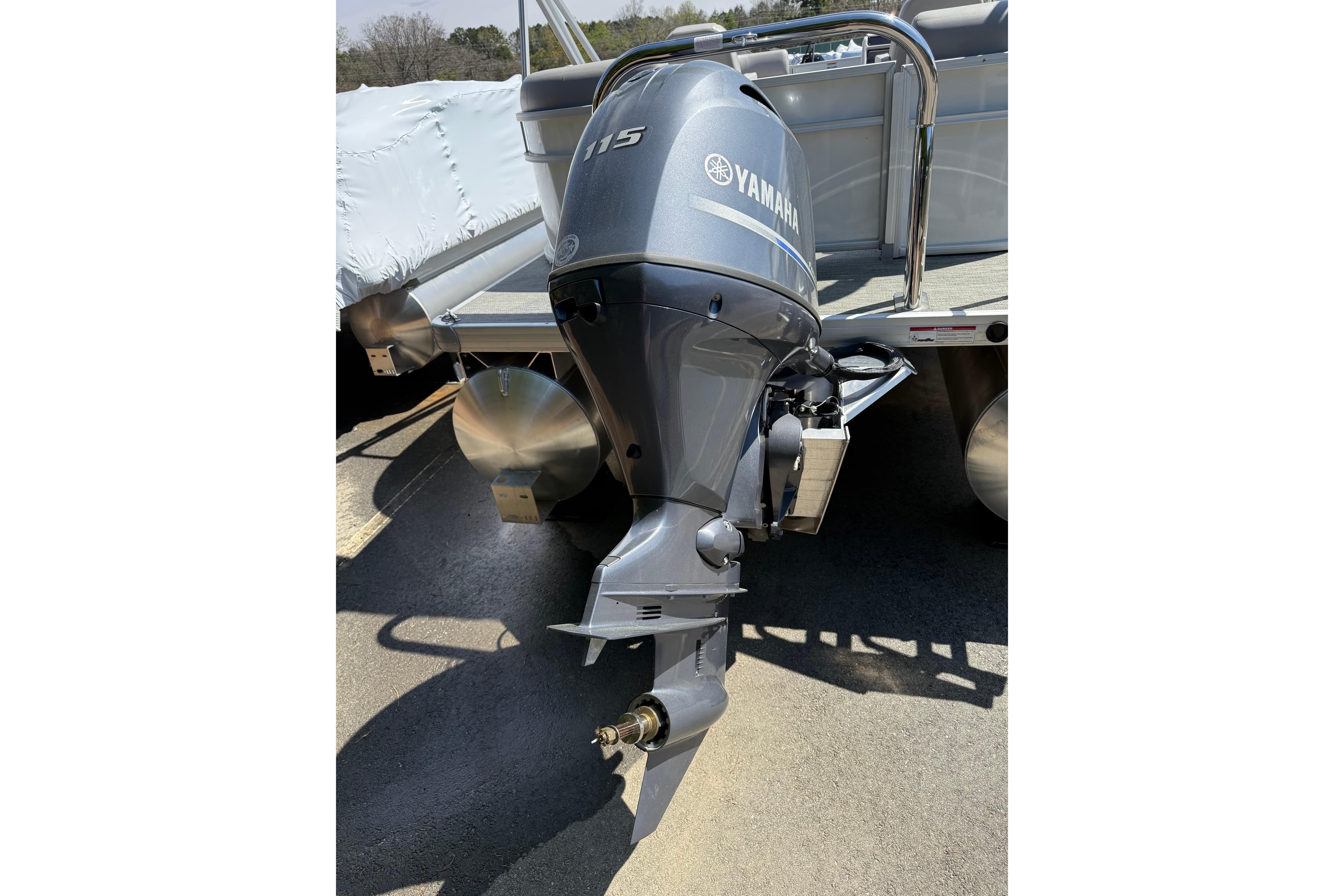 Yamaha outboard motor on 2025 Godfrey Xperience 2086 SBX pontoon boat.