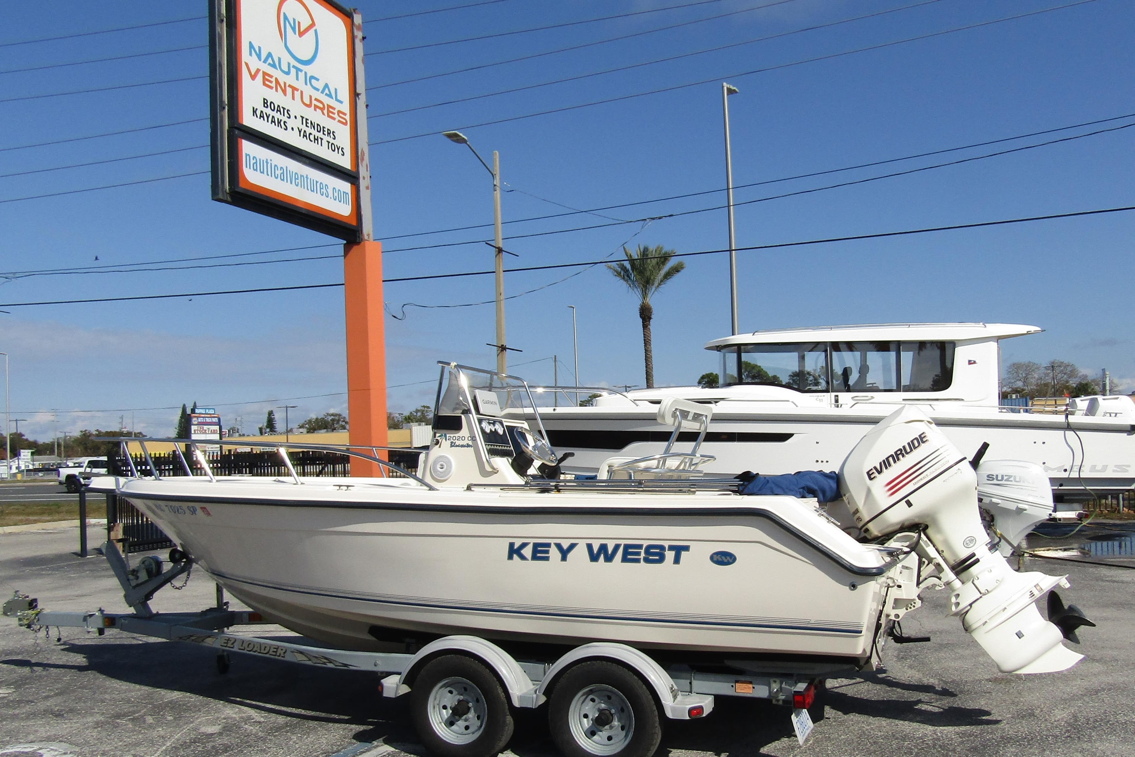 Key West 2020 Center Console boat on trailer at Nautical Ventures dealership.