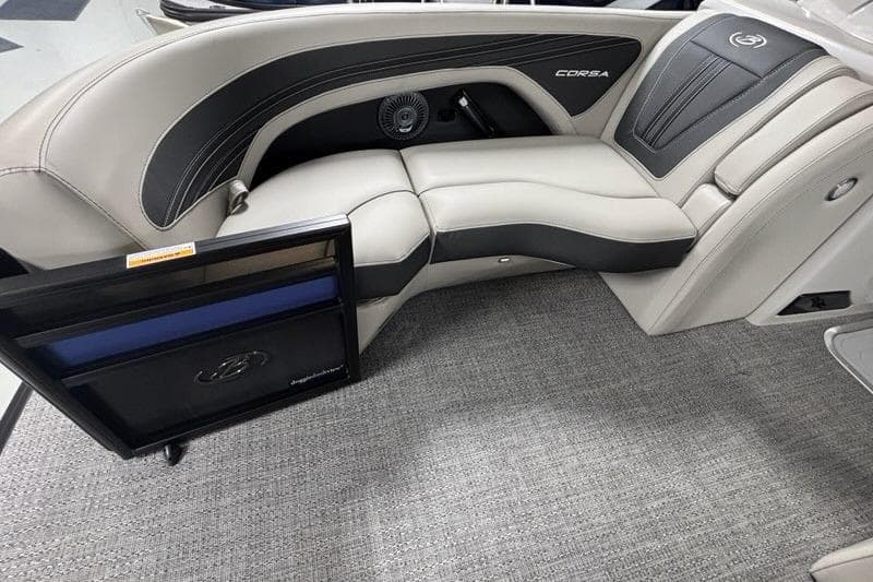 2026 Barletta Corsa boat interior with luxurious seating and modern design.
