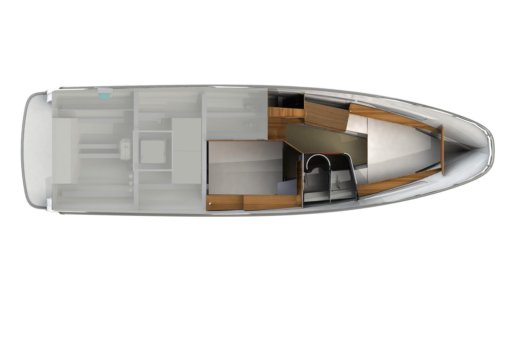 Top view of 2025 Nimbus T11 boat interior layout, showcasing modern design and spacious cabins.