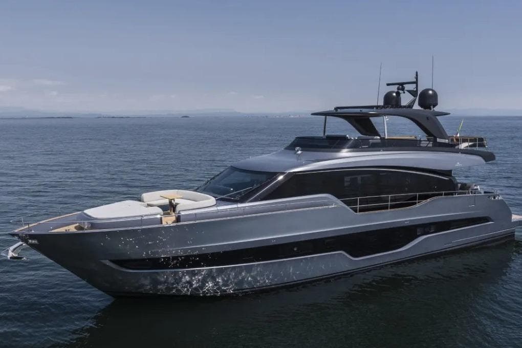 2026 Cranchi Settantotto 78 luxury yacht cruising on open water.