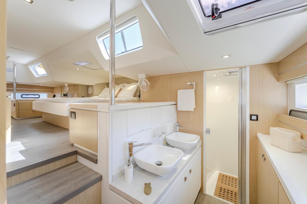 Luxurious interior of Privilege Signature 510 yacht, year 2025.