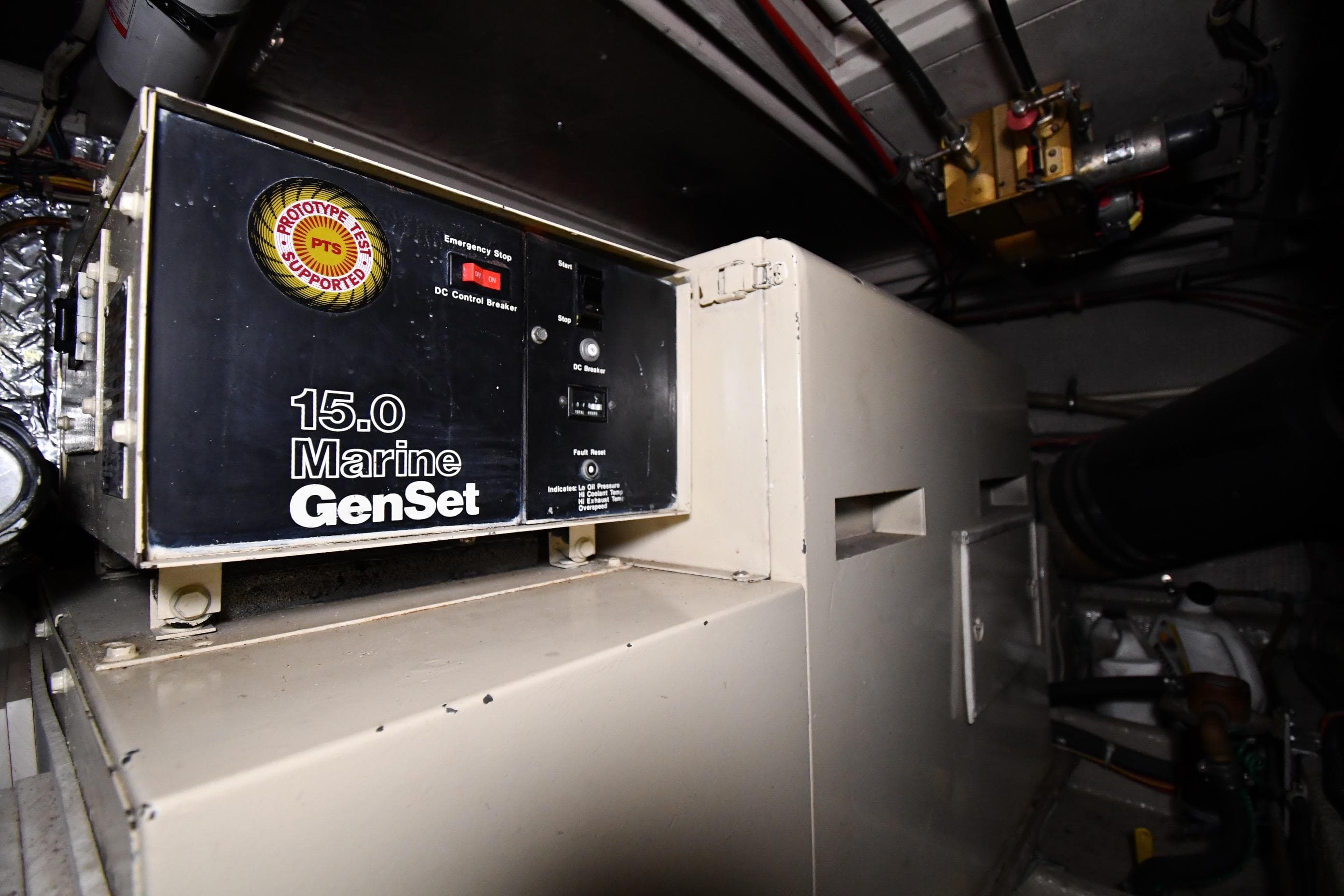 1988 Viking 48 Convertible marine generator, 15.0 Marine GenSet, in engine room.