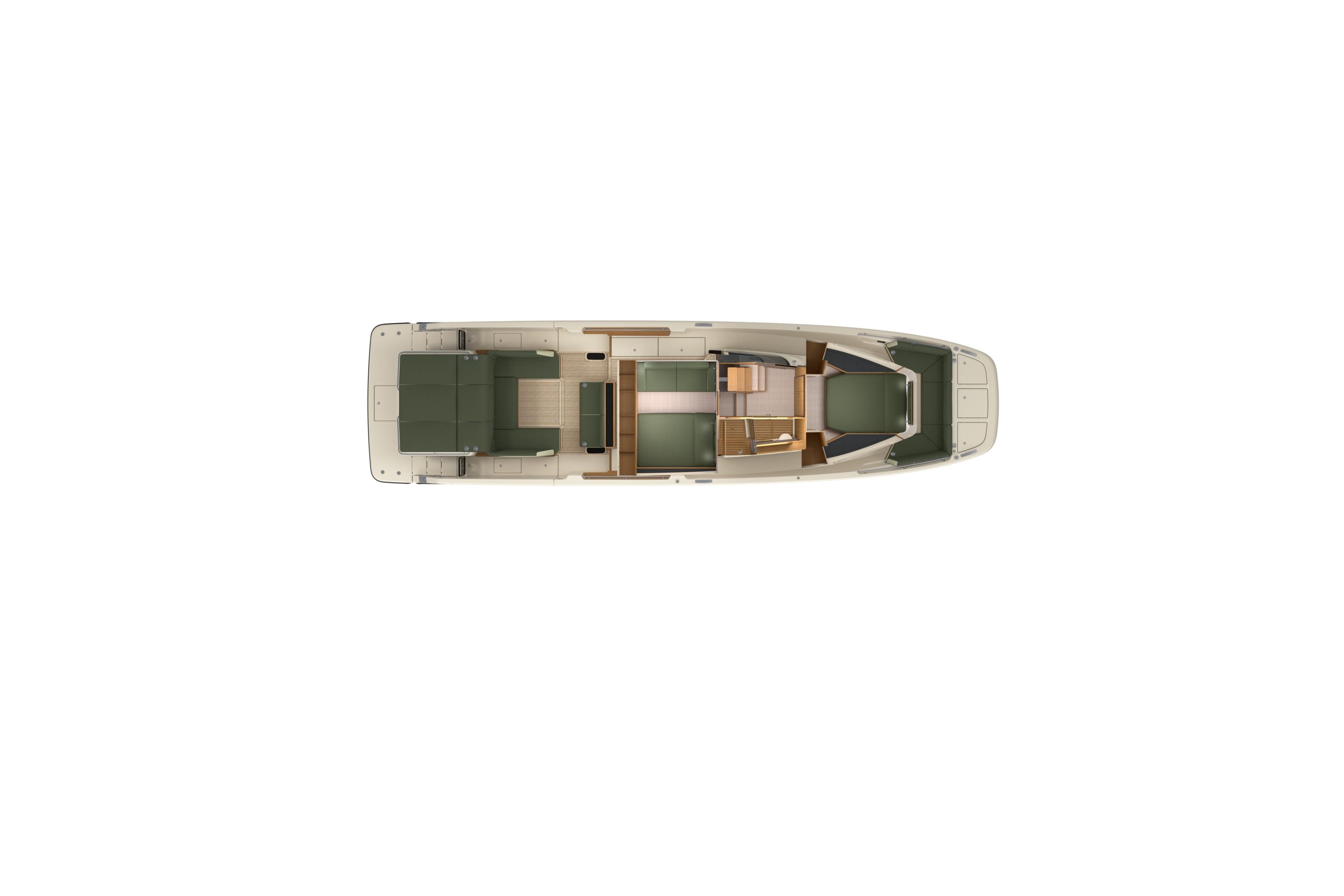 Top view of 2026 Aiata Sunfinder 50 boat layout, featuring spacious interior design.
