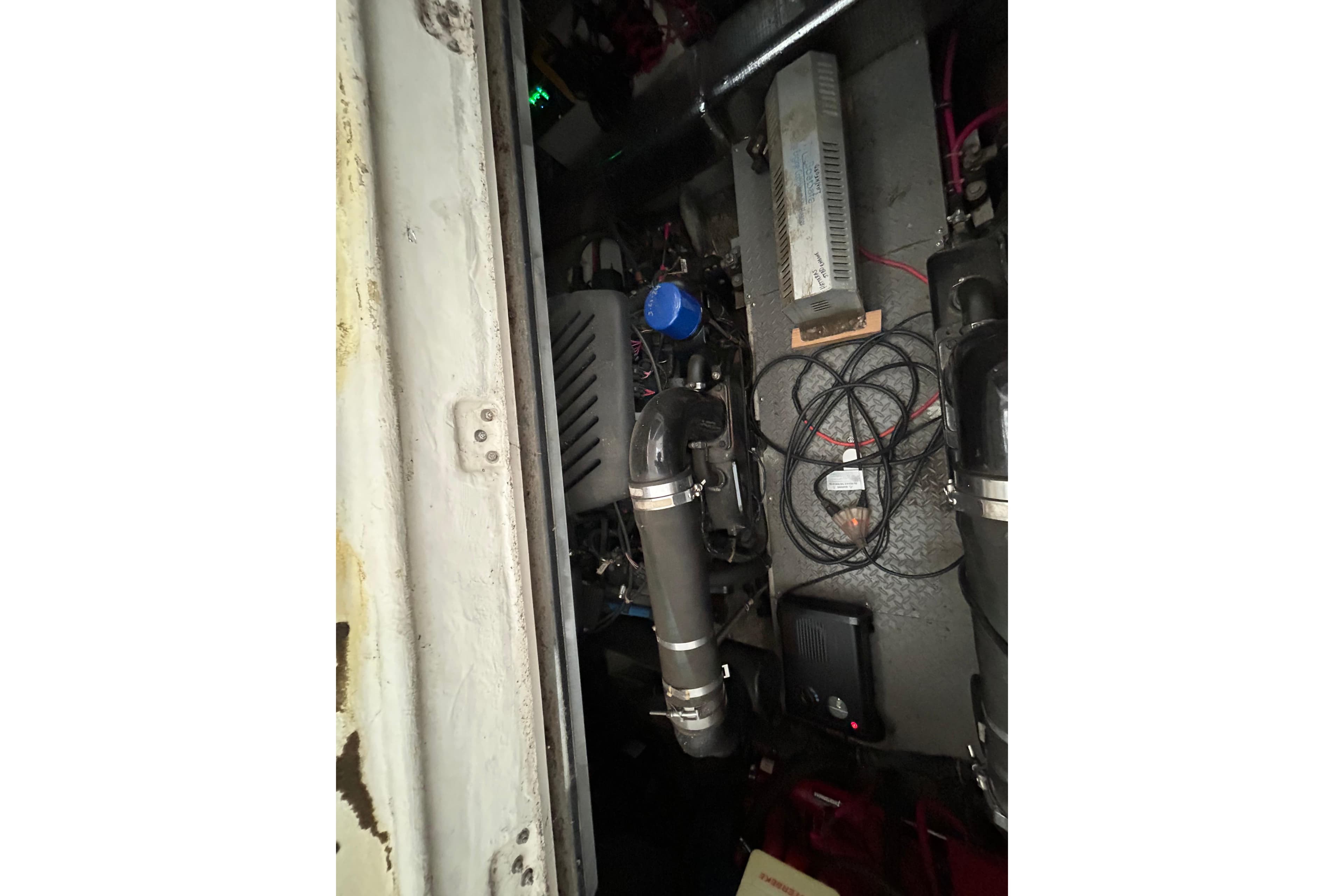 Engine compartment of 2001 Regal Commodore 3880 with visible wiring and components.