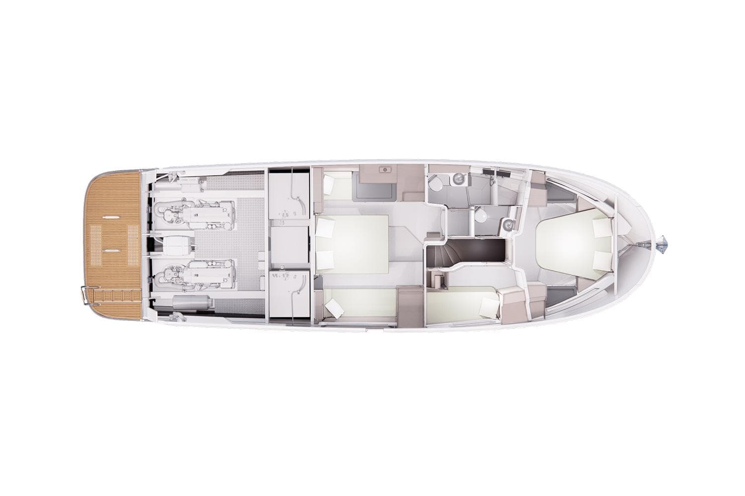 Top view of 2025 Nimbus 495 Flybridge yacht interior layout.