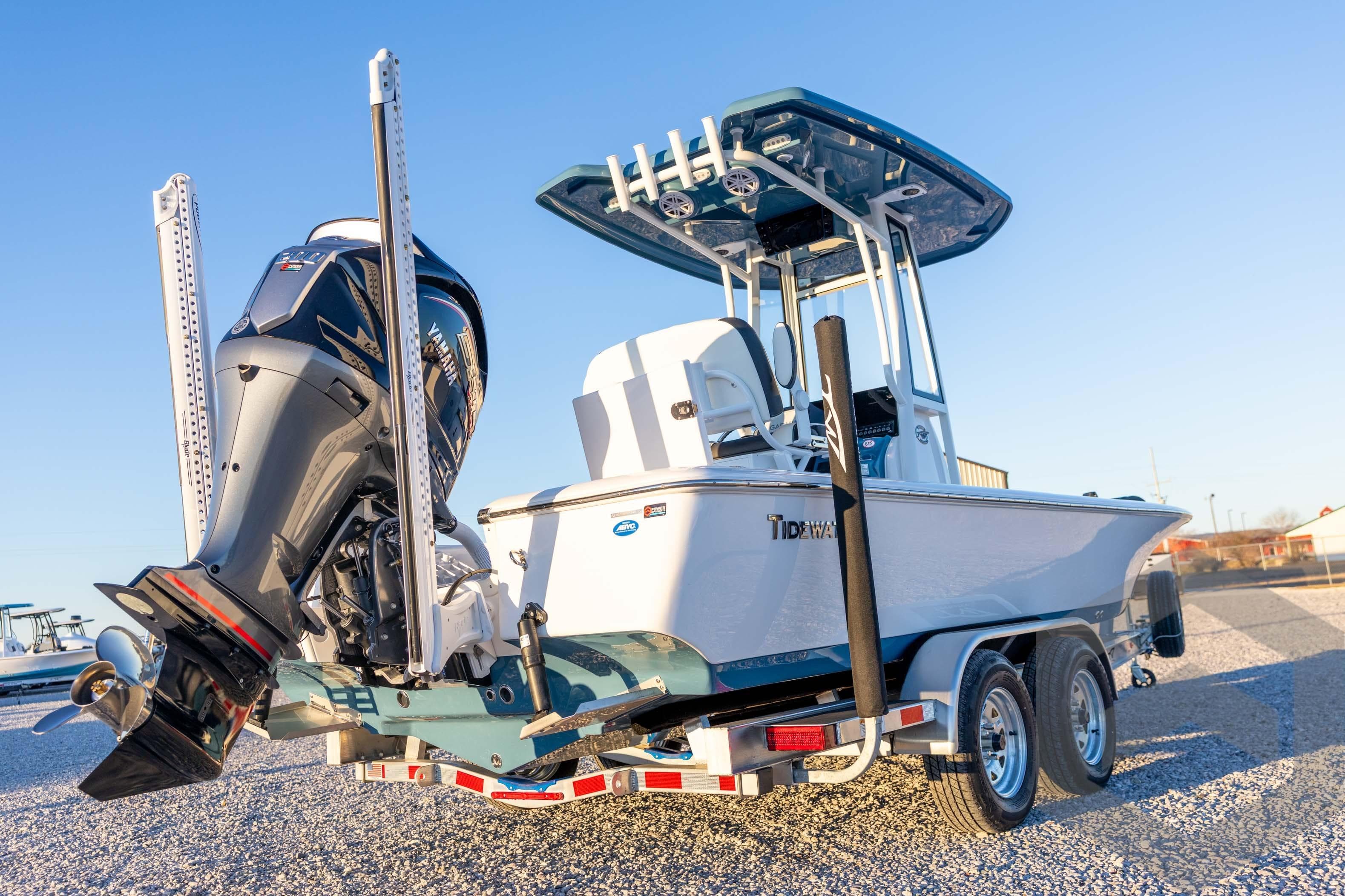2026 Tidewater 2110 Bay Max boat on trailer, featuring Yamaha outboard motor.