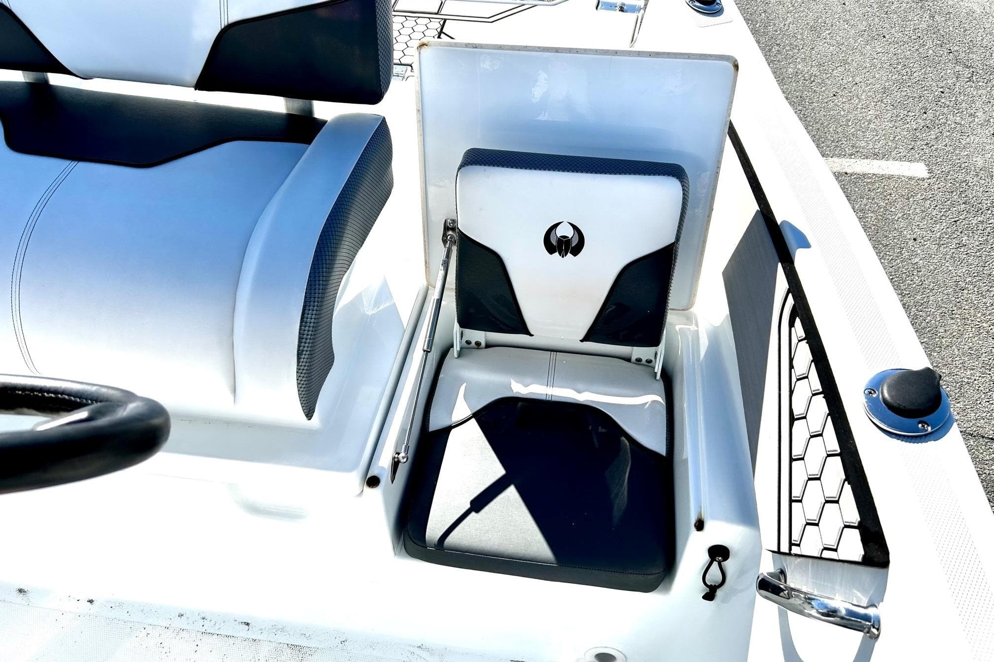 2021 Scarab 195 ID boat interior with stylish seating and modern design elements.