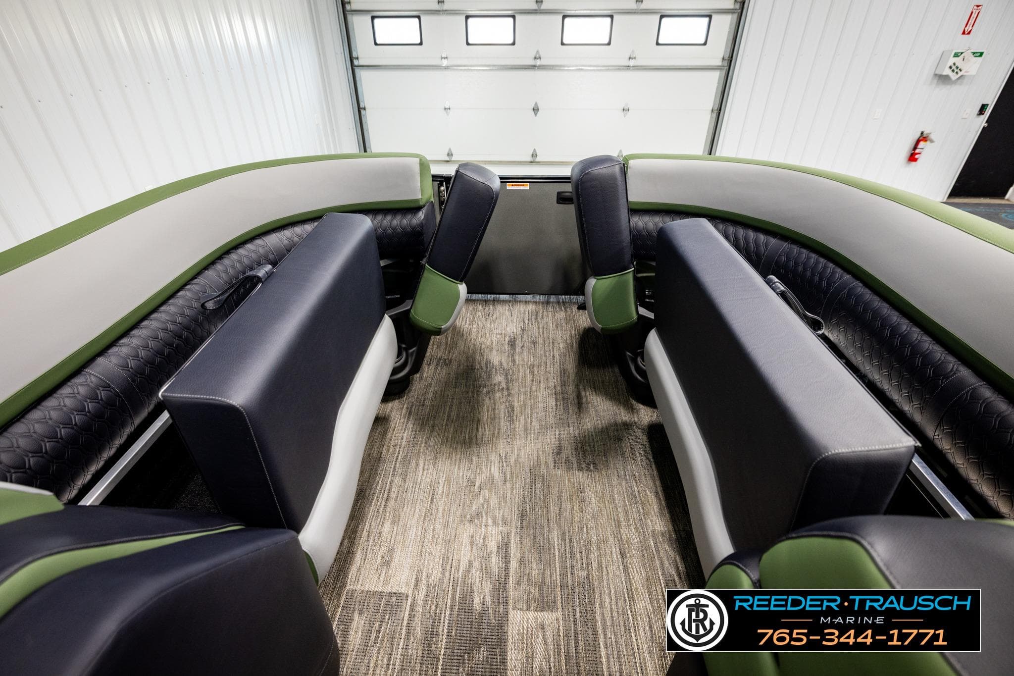 Interior of 2026 Avalon CAT QL boat with modern seating and stylish design.