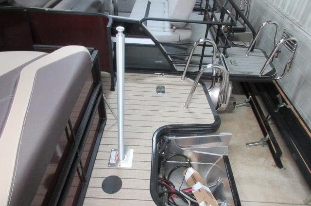 2022 Sylvan L-1 Cruise boat interior with deck and seating area.