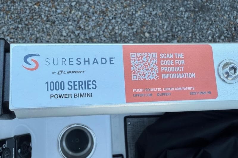 SureShade 1000 Series Power Bimini with QR code for product information.
