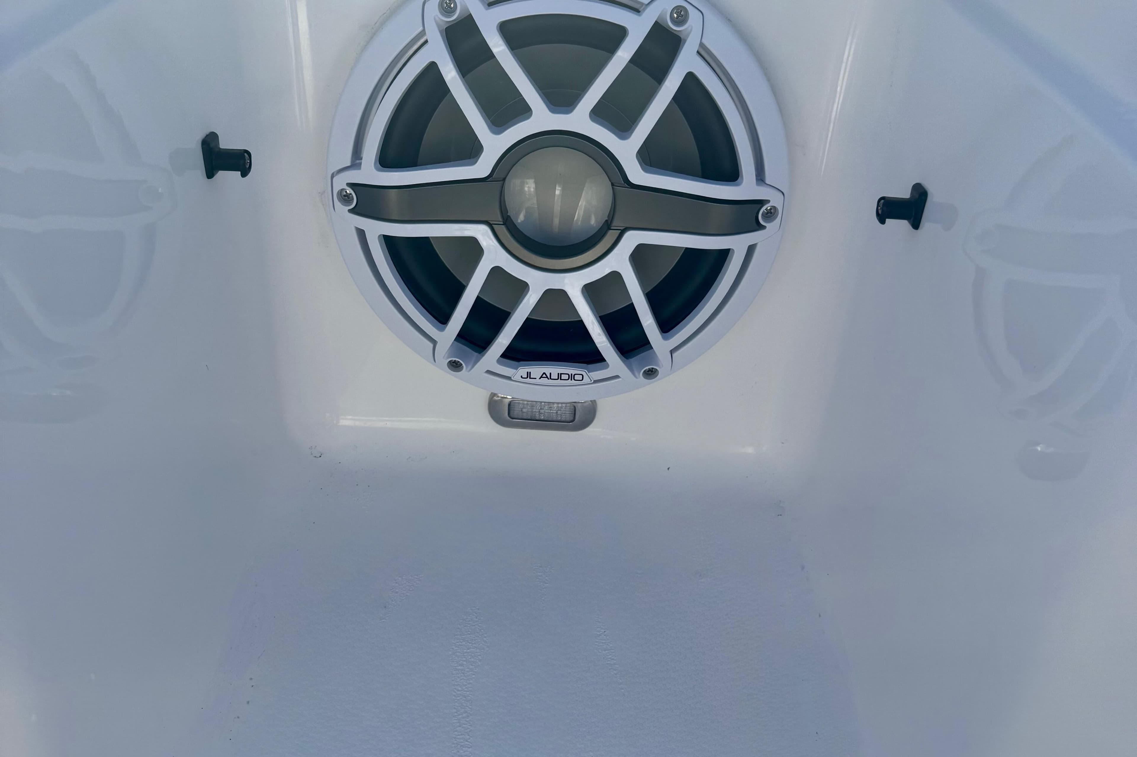 Speaker system on 2026 Tidewater 282 CC Adventure boat, featuring JL Audio equipment.