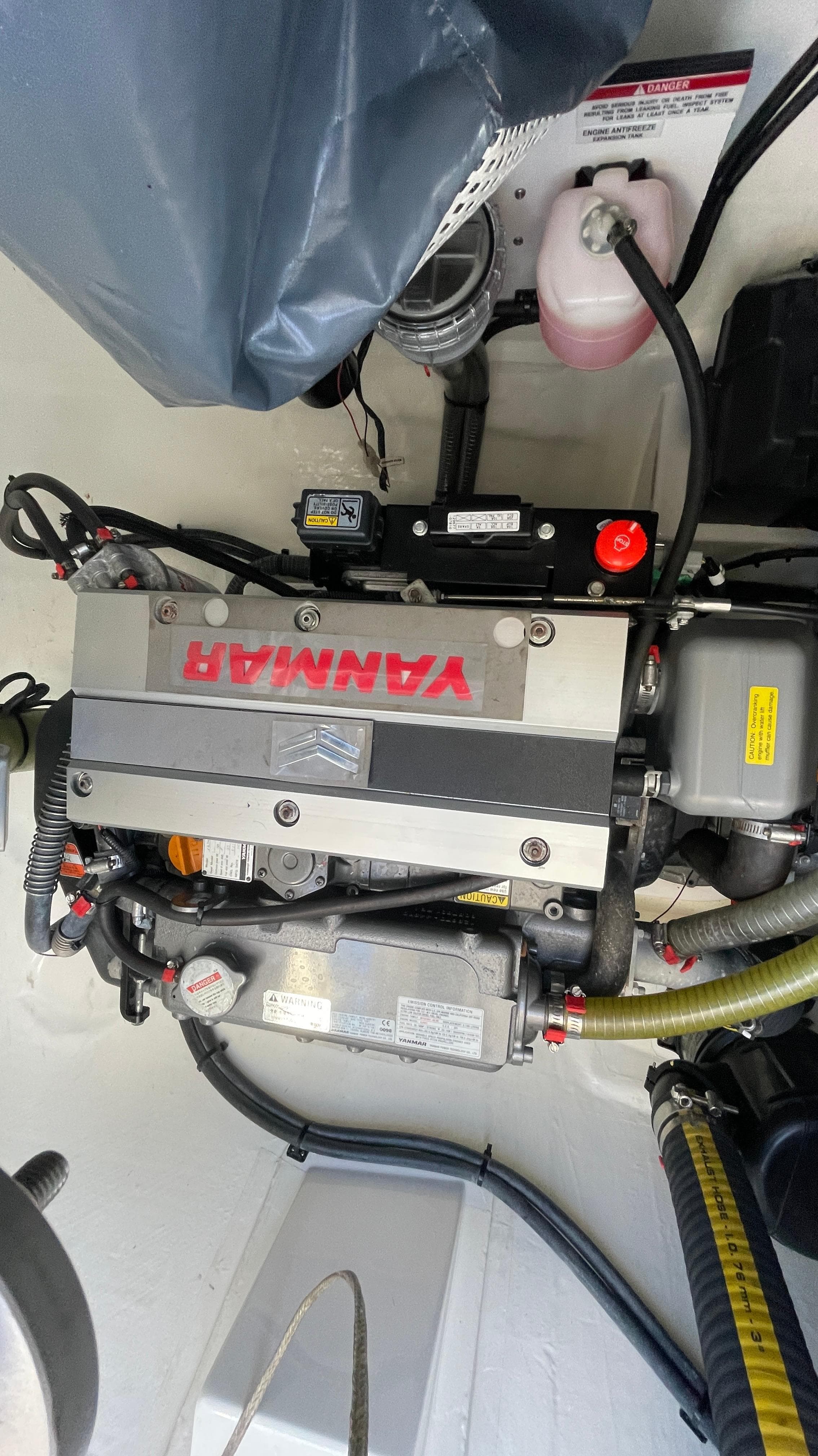 Yanmar engine in a 2022 Leopard 42 boat, showcasing mechanical components.