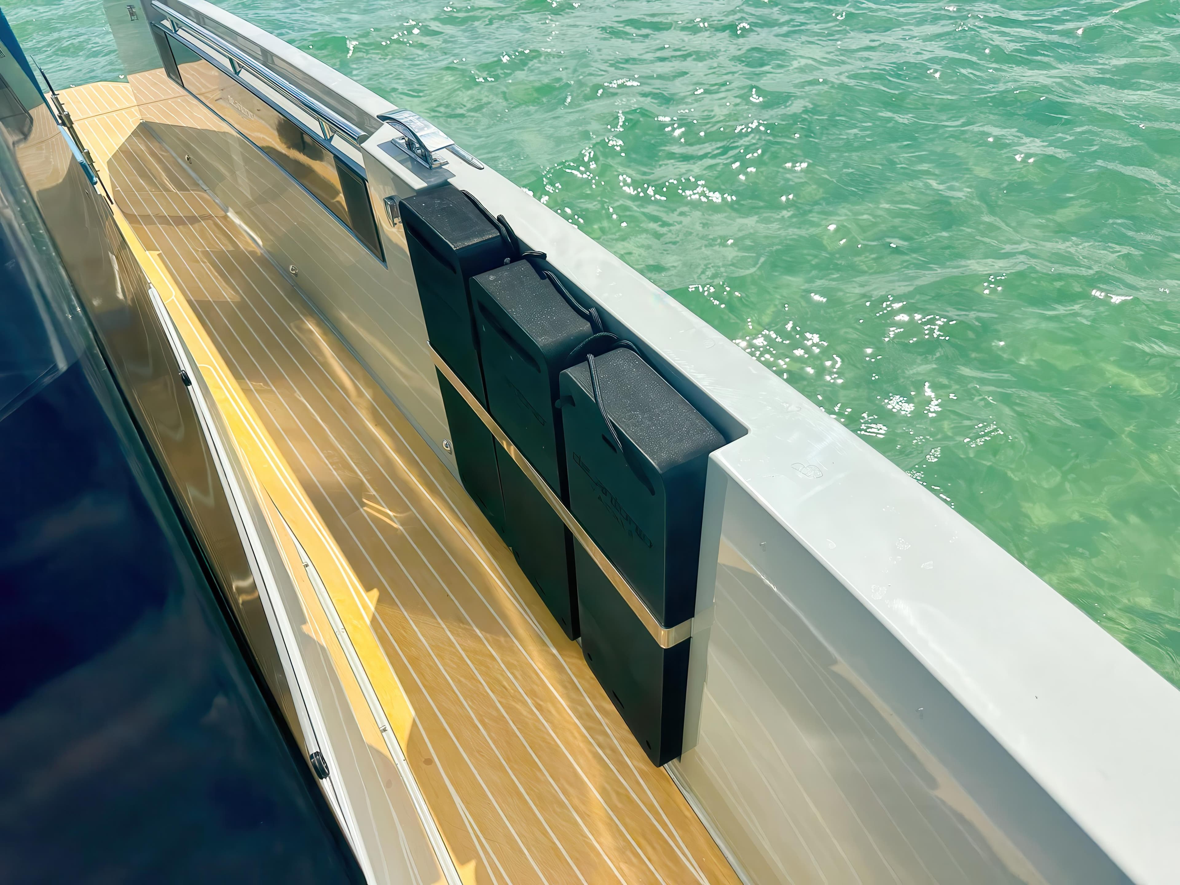De Antonio Yachts D29 2025 with sleek deck design on calm waters.