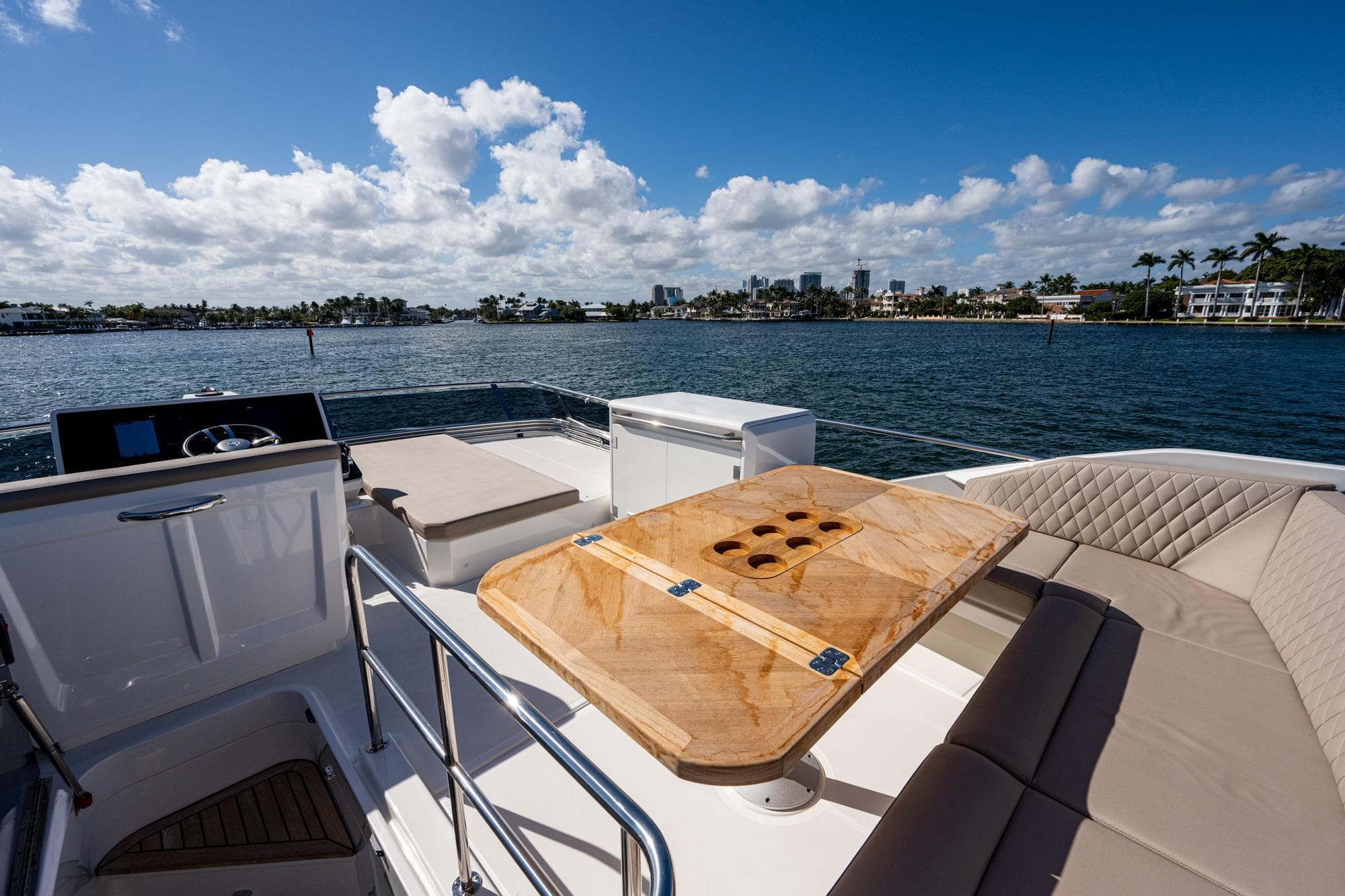 Greenline 45 Fly 2022 on water with luxurious deck.