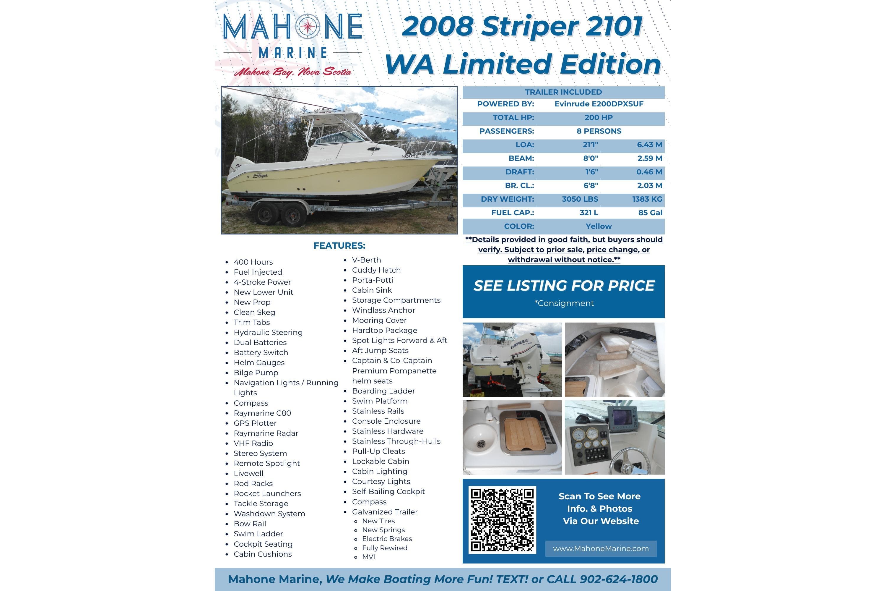 2008 Seaswirl Striper 2101 Walkaround OB boat listing with features and contact details.