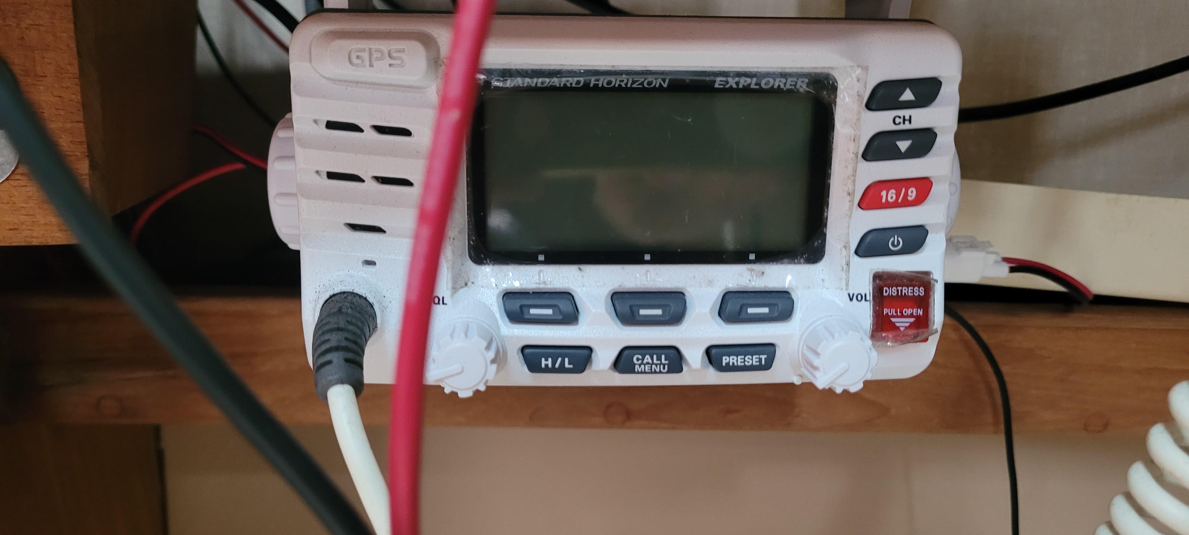 Radio device on Island Packet 31 sailboat, year 1987.