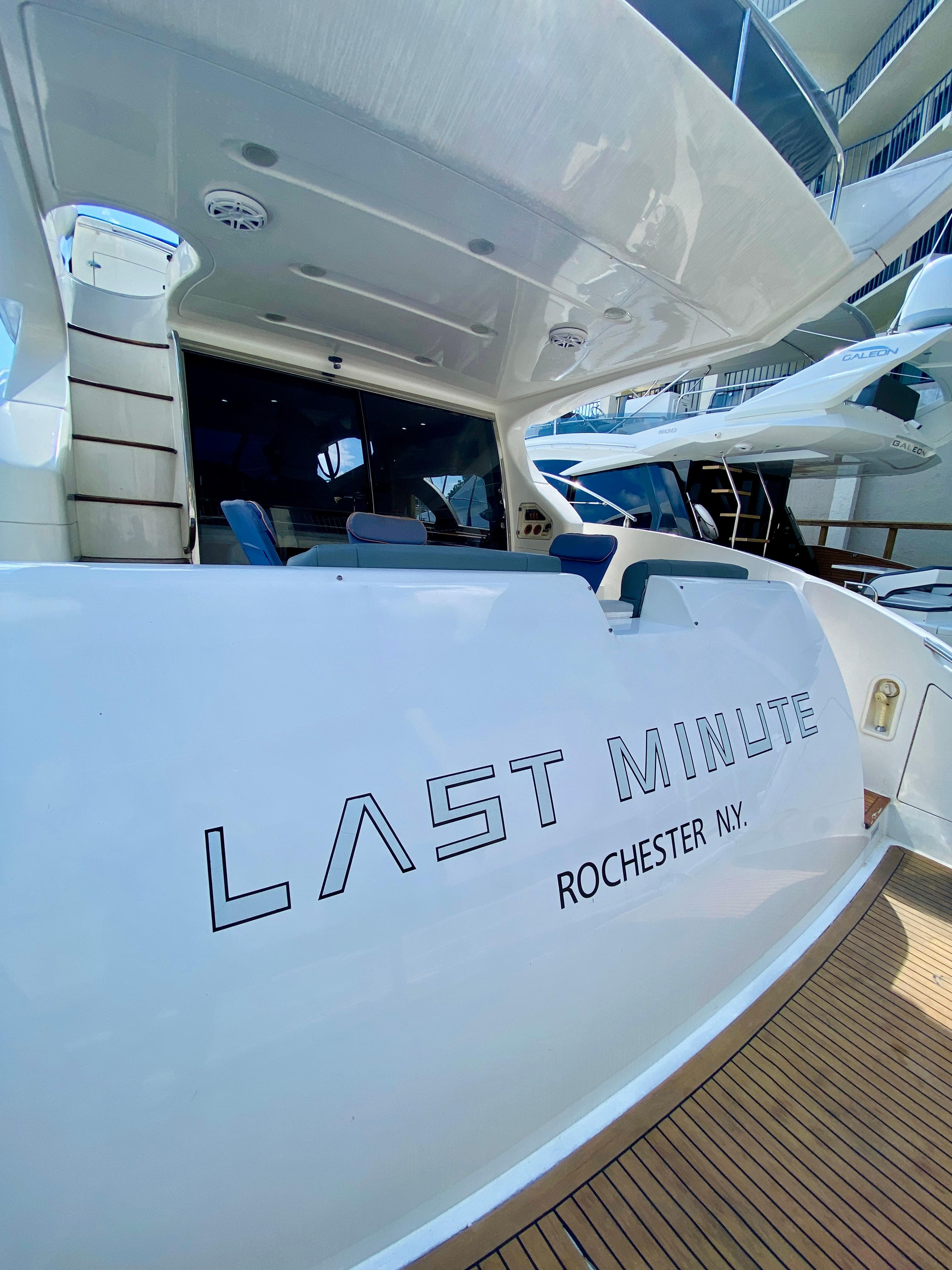 Azimut 55 yacht, 2002 model, named "Last Minute," docked in Rochester, NY.