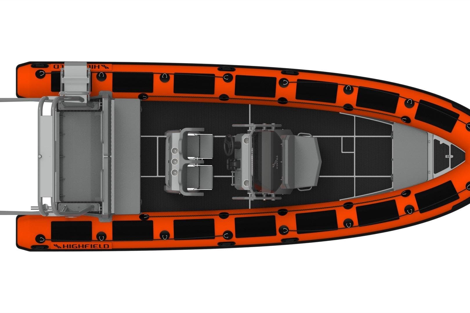 Aerial view of Highfield Patrol 860 boat, 2026 model.