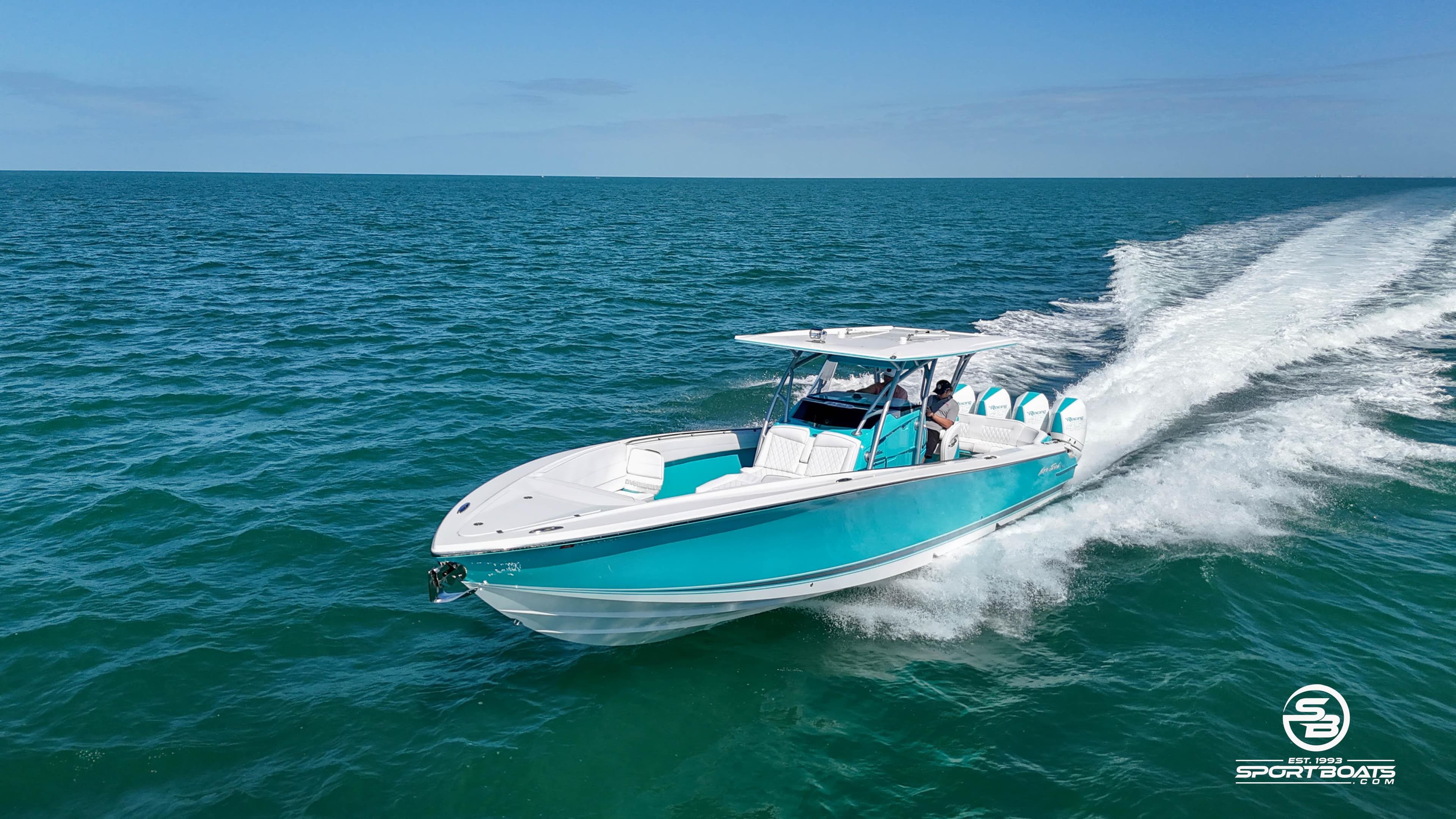 2020 Nor-Tech 390 Sport boat cruising on open water.