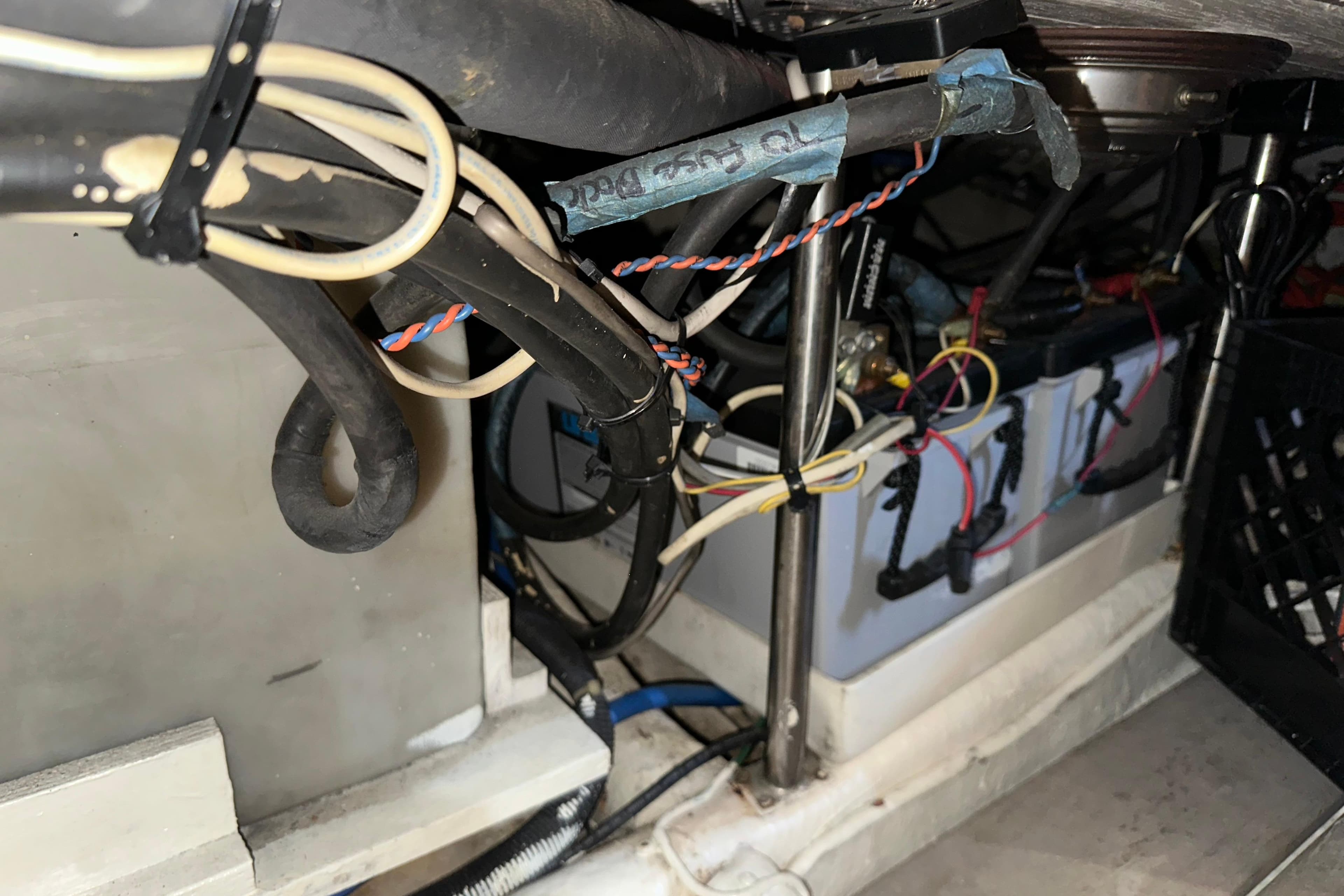 Wiring and battery setup in a 1987 Kadey-Krogen Manatee 36 boat.