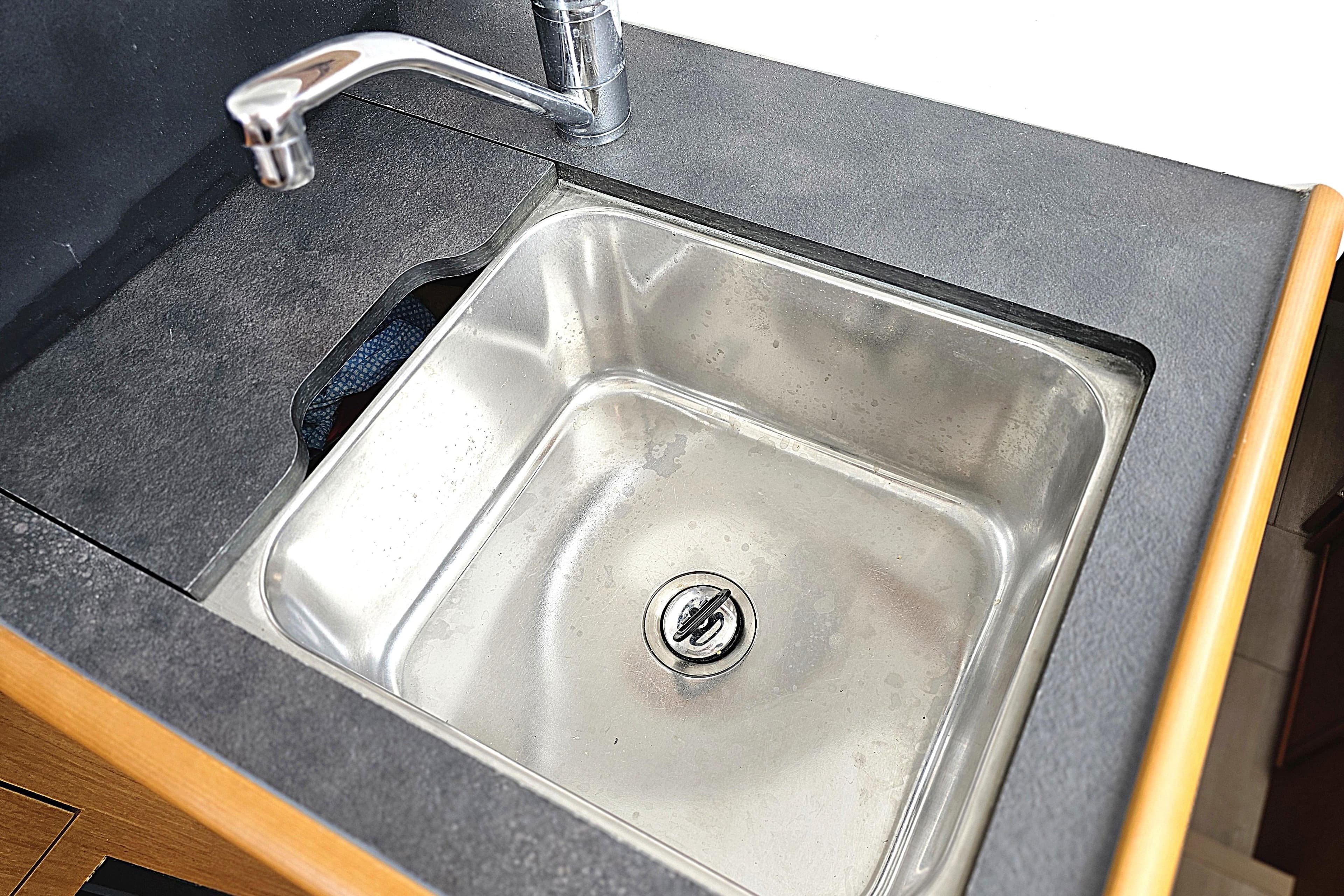 Stainless steel sink in 2018 Beneteau Swift Trawler 35 galley.