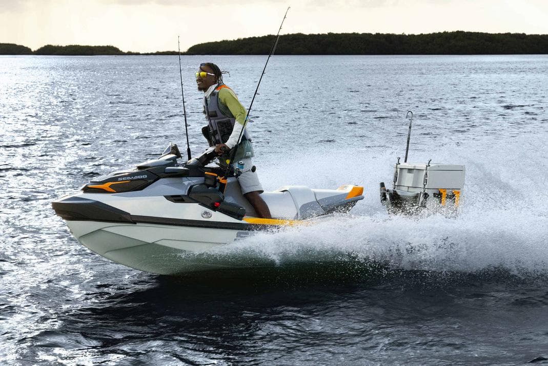 Manufacturer Provided Image: 2026 Sea-Doo Fishpro Trophy 170 jet ski with fishing gear on open water.
