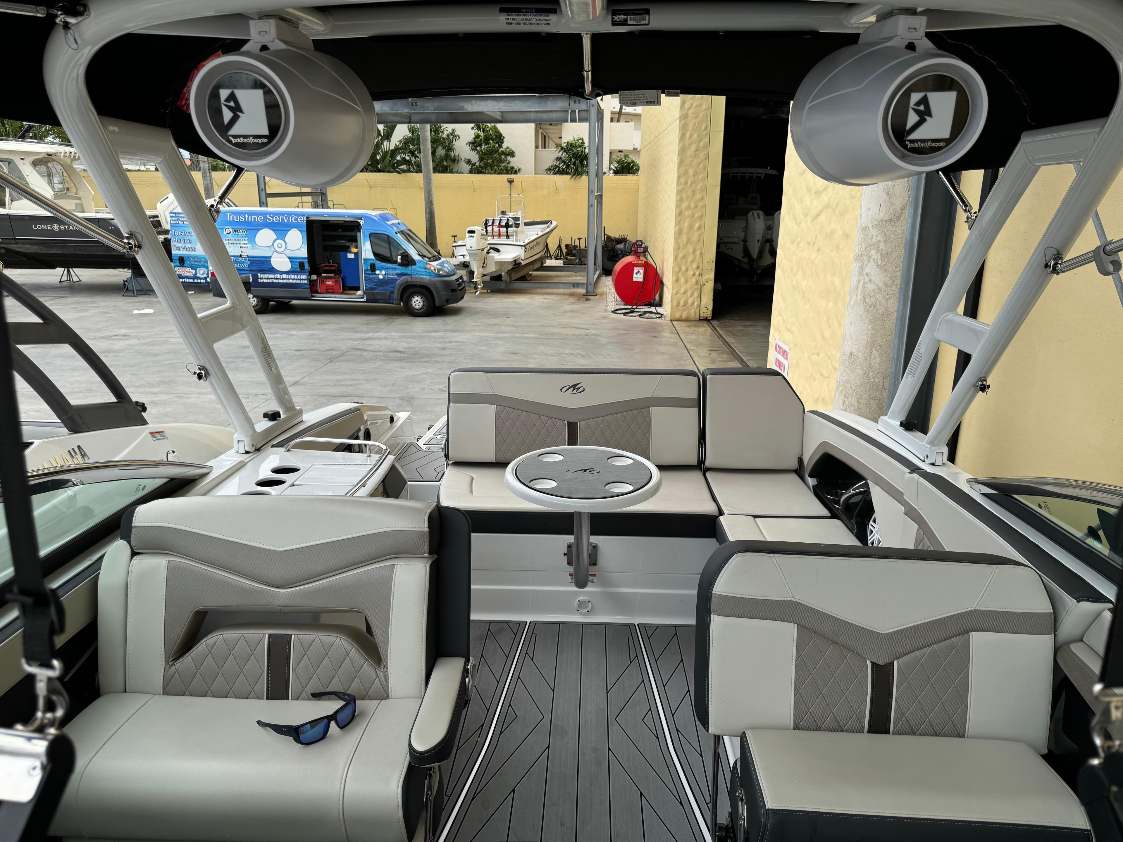 2022 Monterey 278 Super Sport boat interior with stylish seating and modern design.