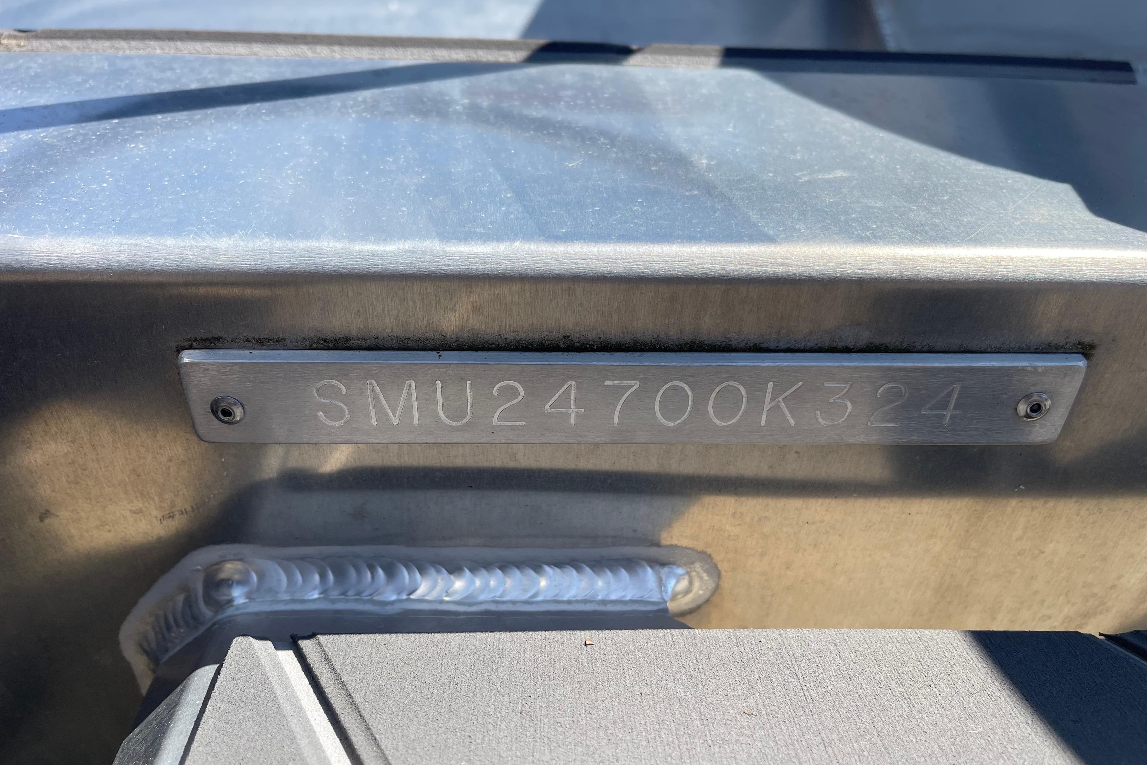 2024 Stabicraft 1450 Frontier hull identification number plate close-up.