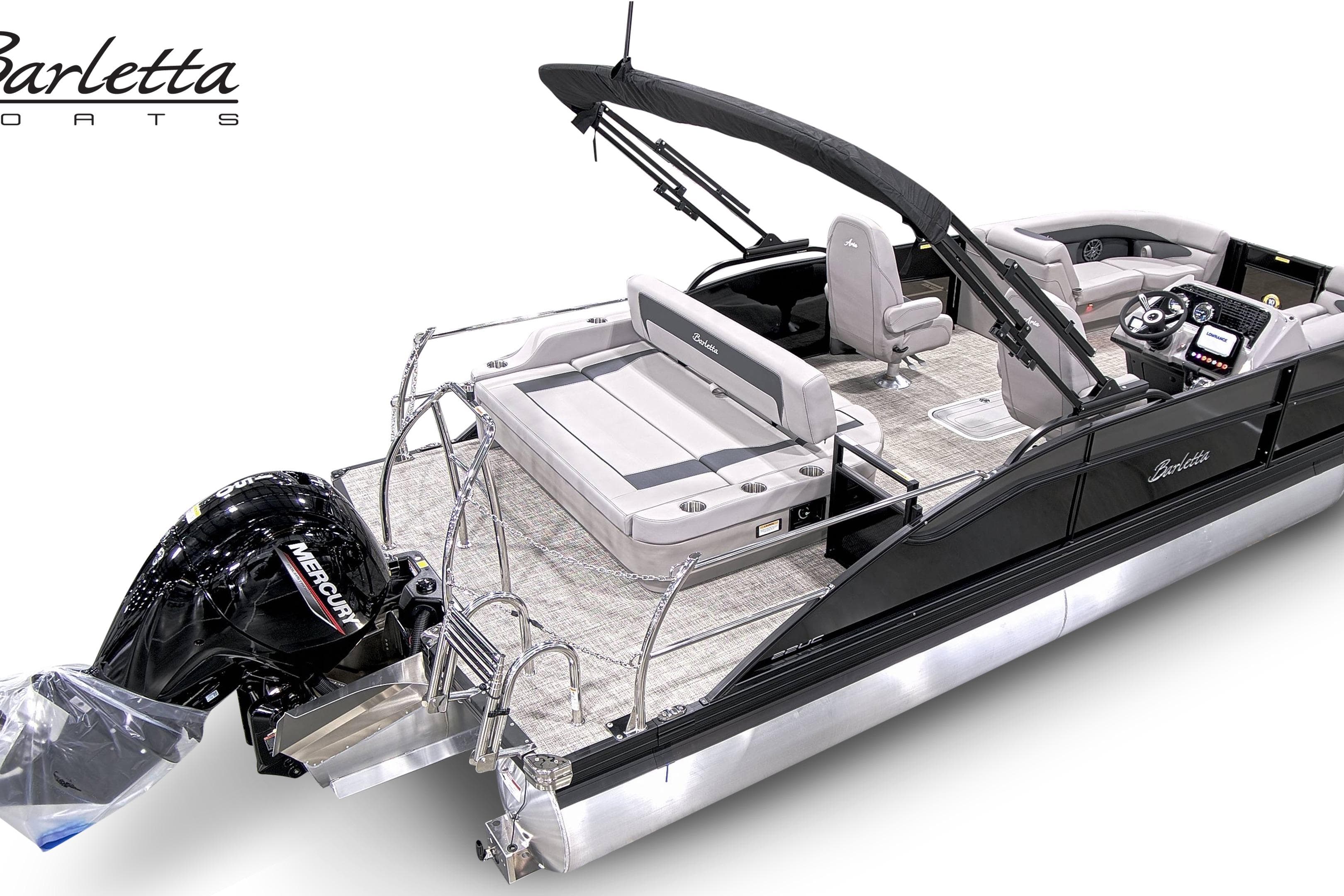 2026 Barletta ARIA 22UC pontoon boat with sleek design and Mercury outboard engine.