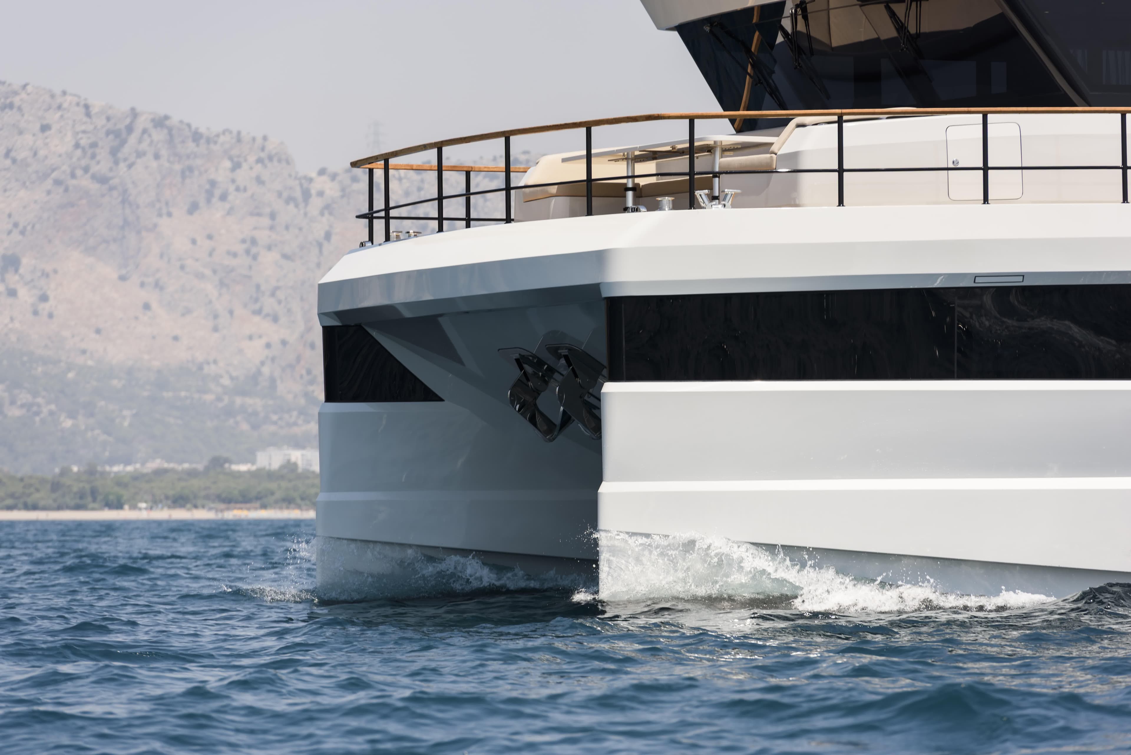 Luxury Lazzara LPC 300 yacht cruising on water, 2027 model.