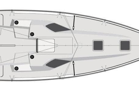 Top view of 2024 Jeanneau Sun Fast 3300 sailboat deck layout.