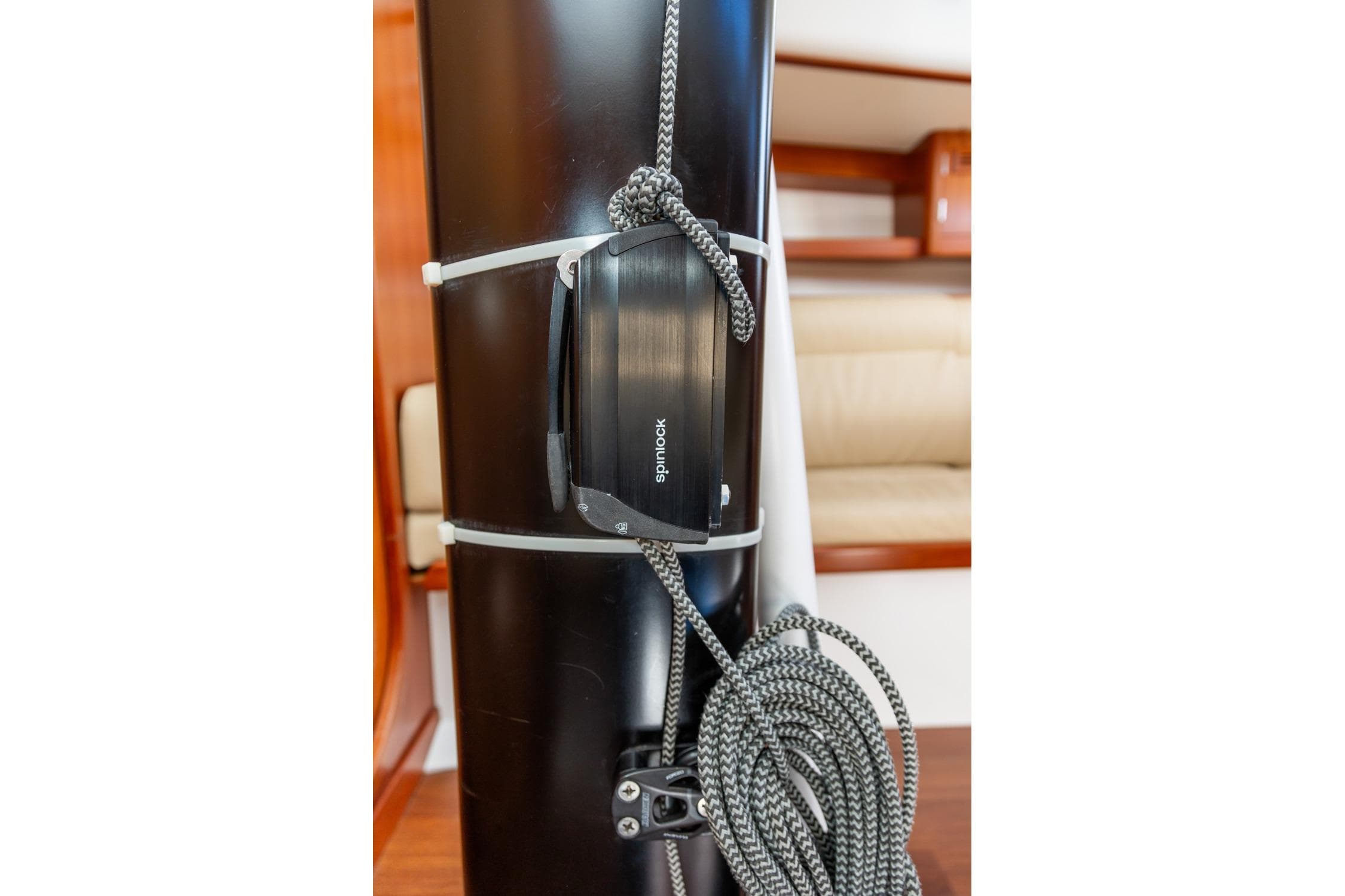 Close-up of a 2008 J Boats J/122 mast with Spinlock rope clutch.